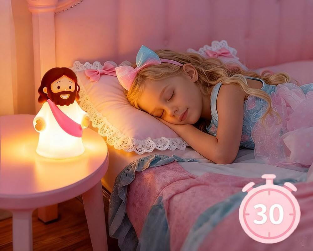 Alt View 3. FINEAK - Rechargeable Jesus Night Light-Dimmable Silicone LED for Peace & Comfort - Pink.