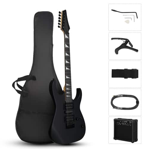 Winado - 39 Inch Solid Body 6 String 170 Style Electric Guitar with 20W AMP H-H Pickup for Beginner with Portable Bag - Black