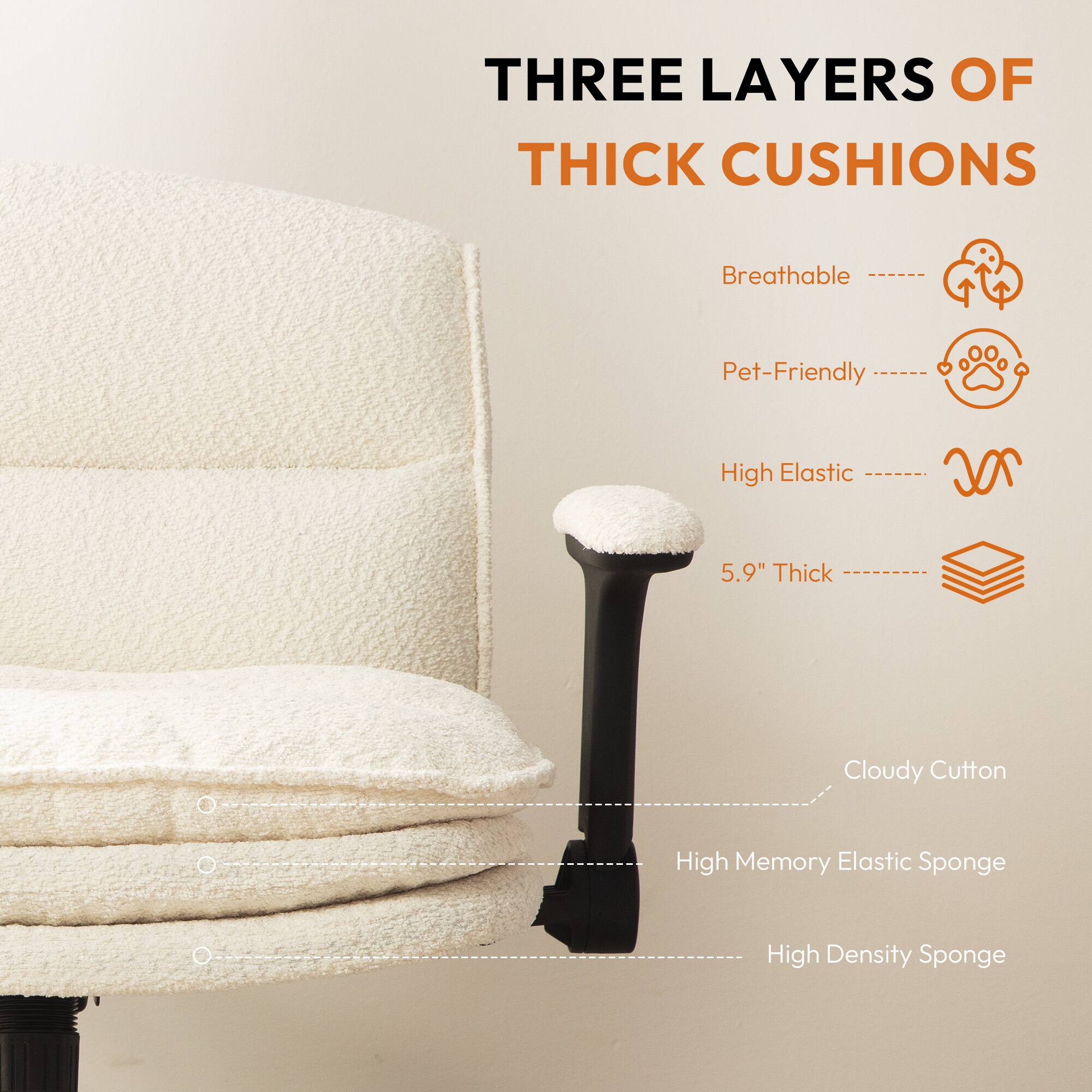 THREE LAYERS OF THICK CUSHIONS

Breathable
Pet-Friendly
High Elastic
5.9" Thick

Cloudy Cotton
High Memory Elastic Sponge
High Density Sponge