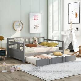 Tiramisubest - Full Size Daybed Wood Bed with Twin Size Trundle,Gray - Gray
