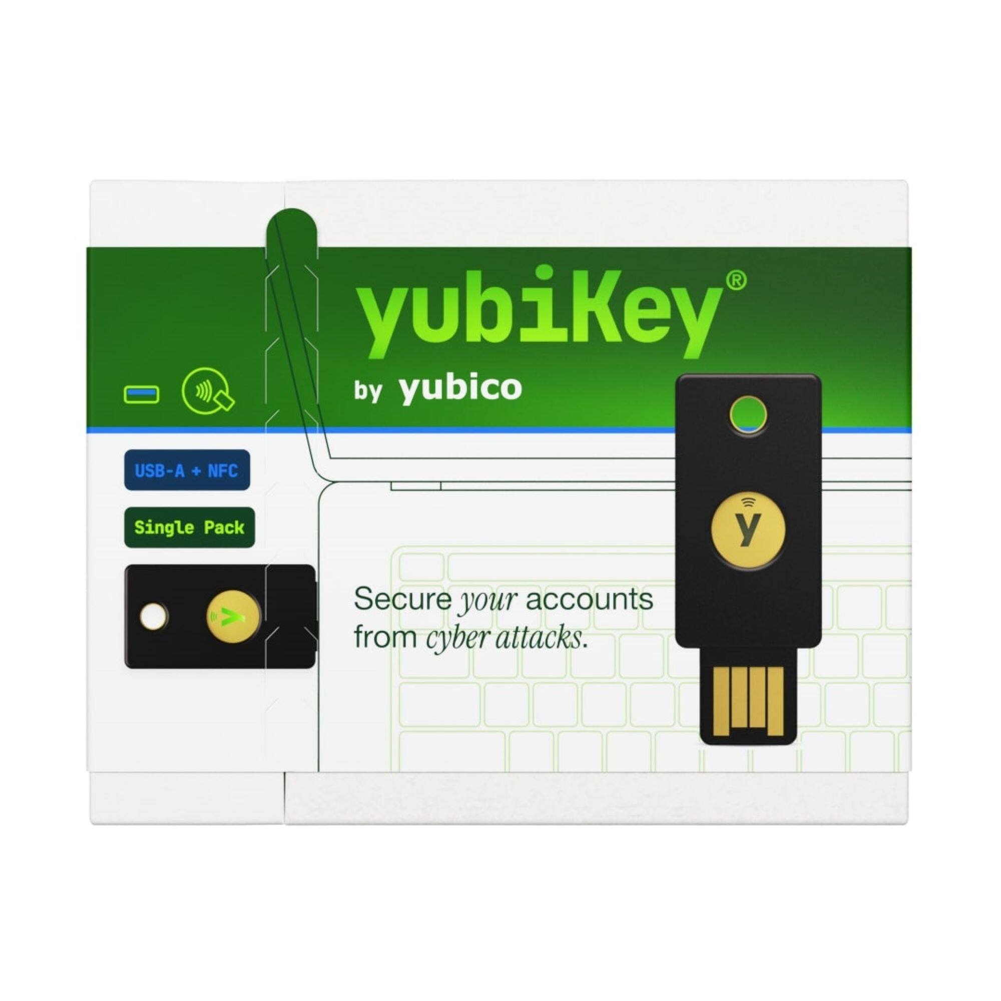 yubiKey by Yubico  
USB-A + NFC  
Single Pack  

Secure your accounts from cyber attacks.
