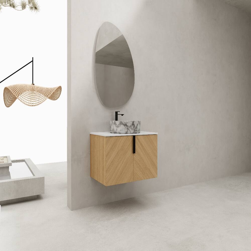 Back. Loheer - Loheer 30 inch wall mounted bathroom vanity ceramic art sink with artificial stone top Light Oak - Light Oak.