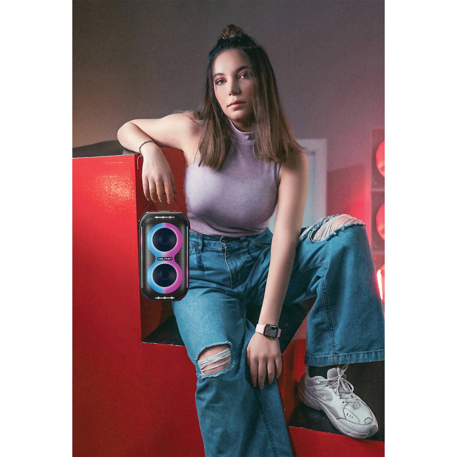 Alt View 1. Dolphin - Dolphin Audio S-20 Black Waterproof Portable Bluetooth Party Speaker With Sound-activated Lights, Black, S-20 - Black.