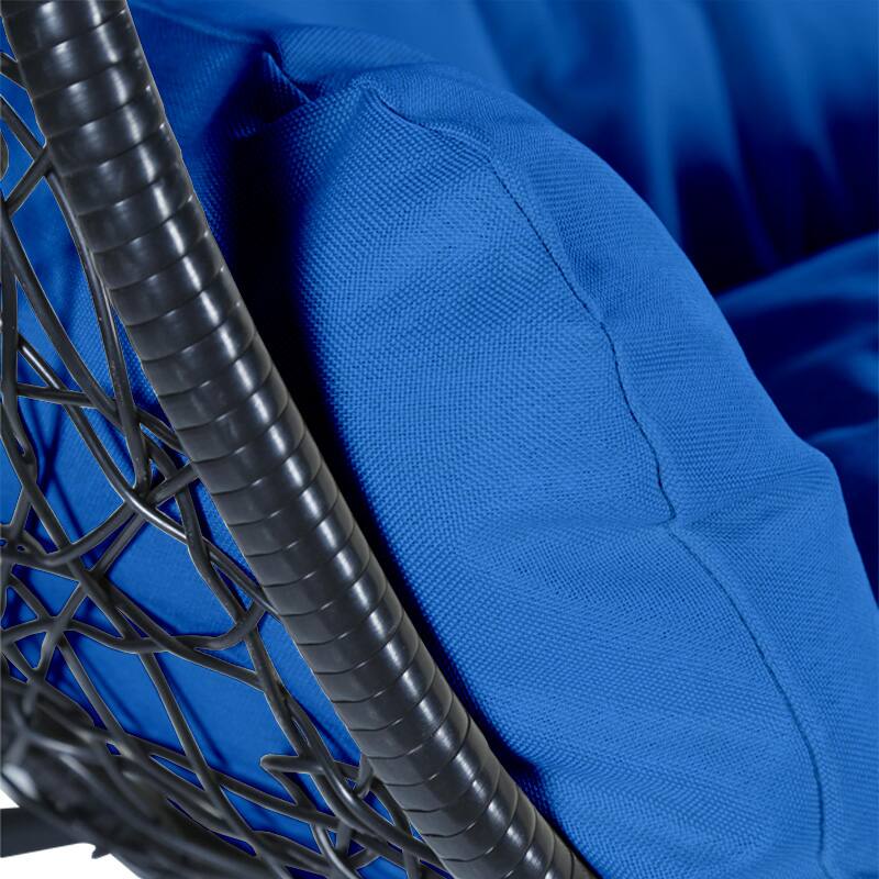 Alt View 2. LeisureMod - Recluse Modern Wicker Teardrop Hanging Egg Chair with Stand - Outdoor Indoor Swing Chair & Cushion - Blue.