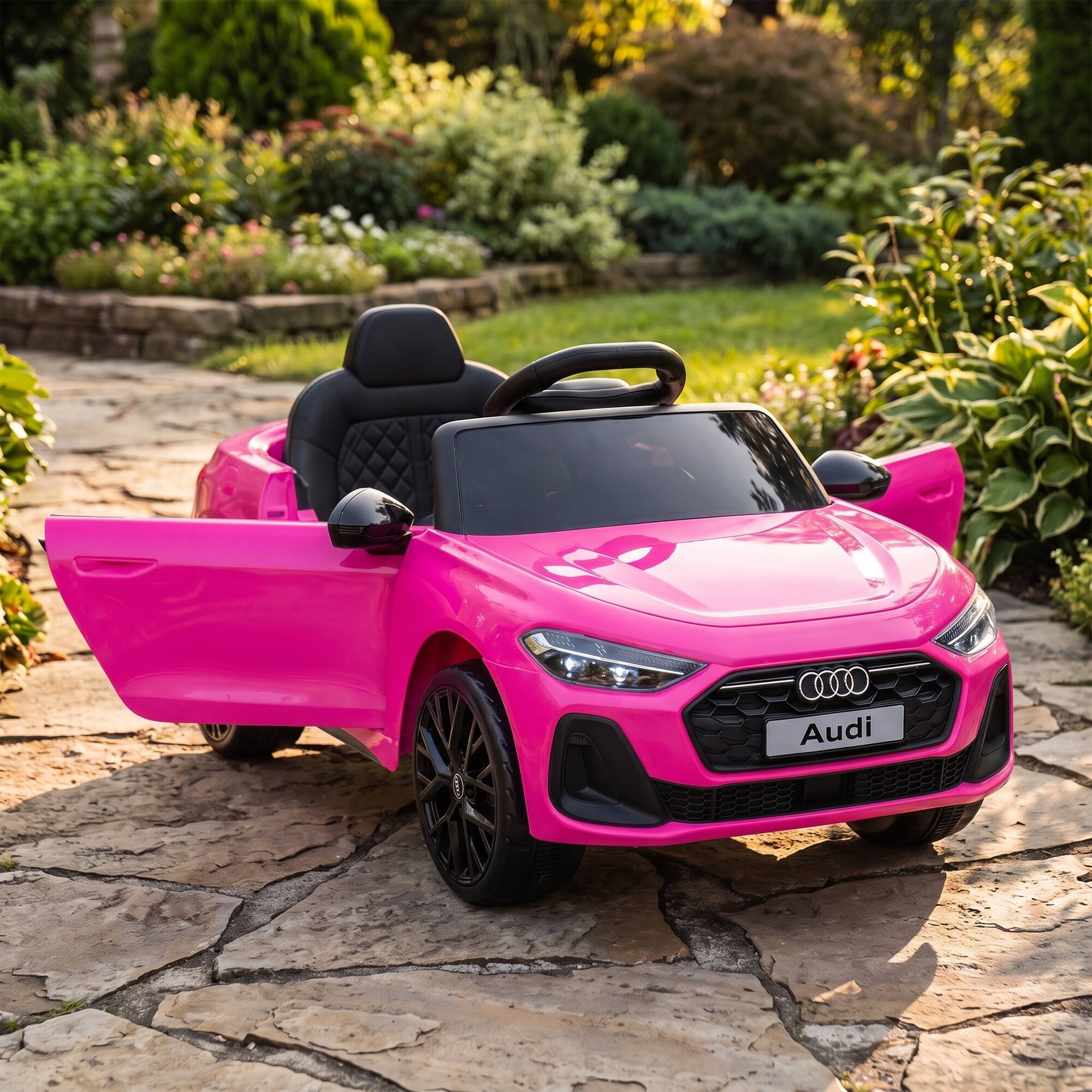 Alt View 7. Qaba - A5L Licensed Electric Ride on Car for Kids 3-6 with Remote Control Dual Motors 4-Wheel Suspension Music - Pink.
