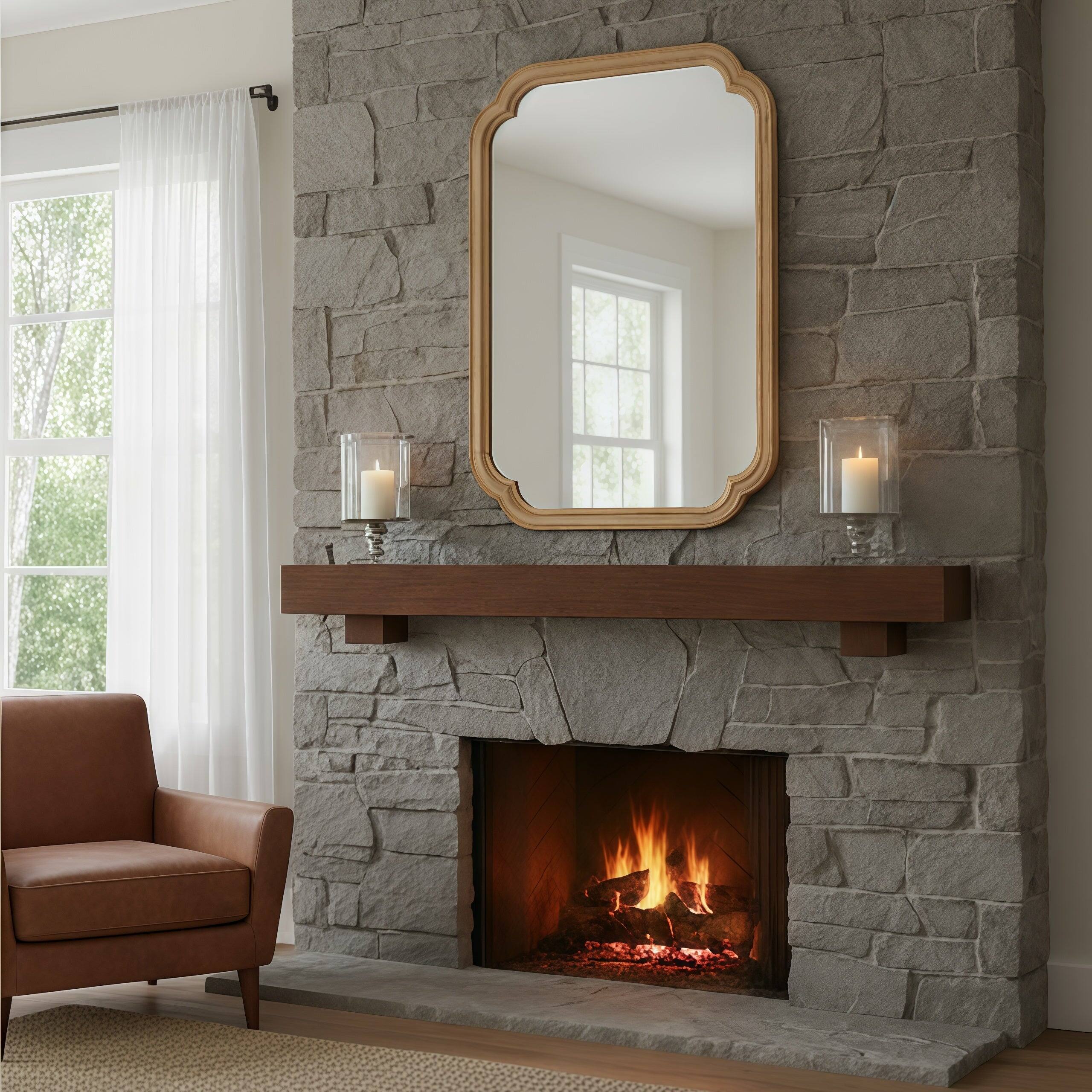 Back. BreeBe - 20x30 Natural Wood Solid Wood Rounded Corner Decorative Mirror for Bedroom Bathroom Living Room Entryway - Natural Wood.