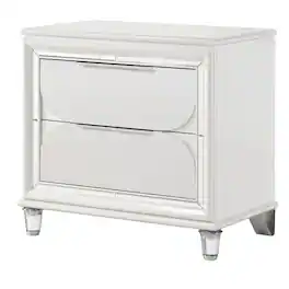 Manhattan Lane - Rara 30 Inch Nightstand, 2 Drawers, Mirror Trim, Acrylic Legs - White, Silver