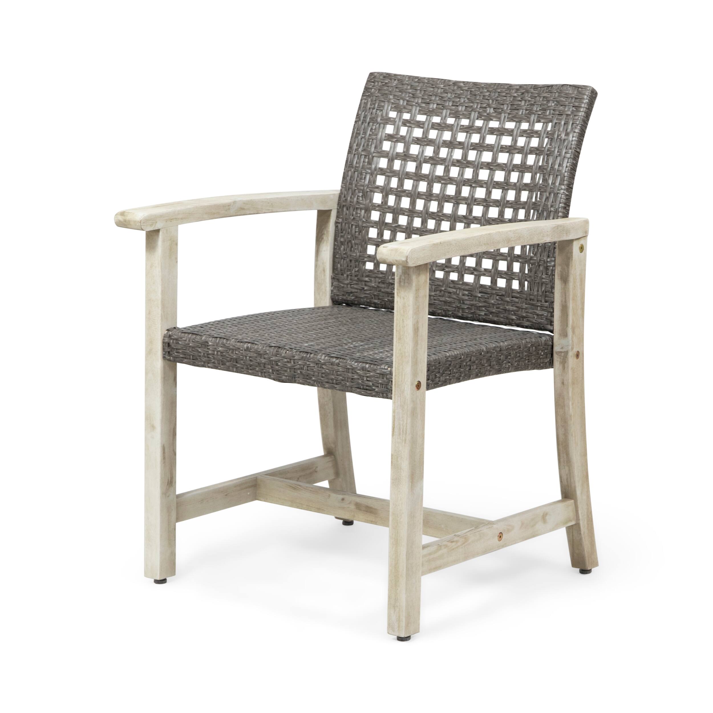 Left. Mondawe - Set of 2 Acacia Wood Dining Chairs with Polyethylene Rattan - Grey.