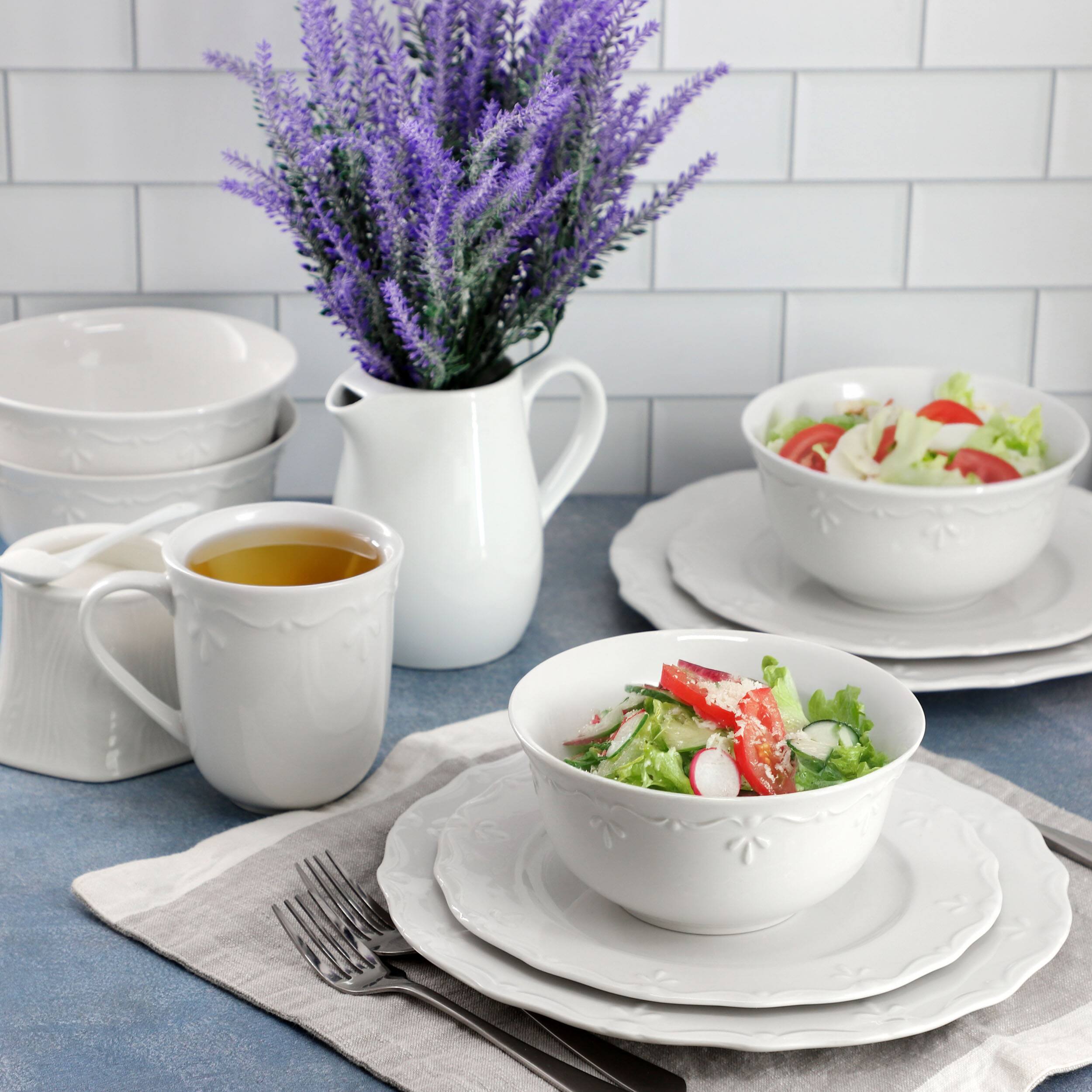 Alt View 6. Elama - Elama Henryi 16 Piece Porcelain Dinnerware Set in White - White.