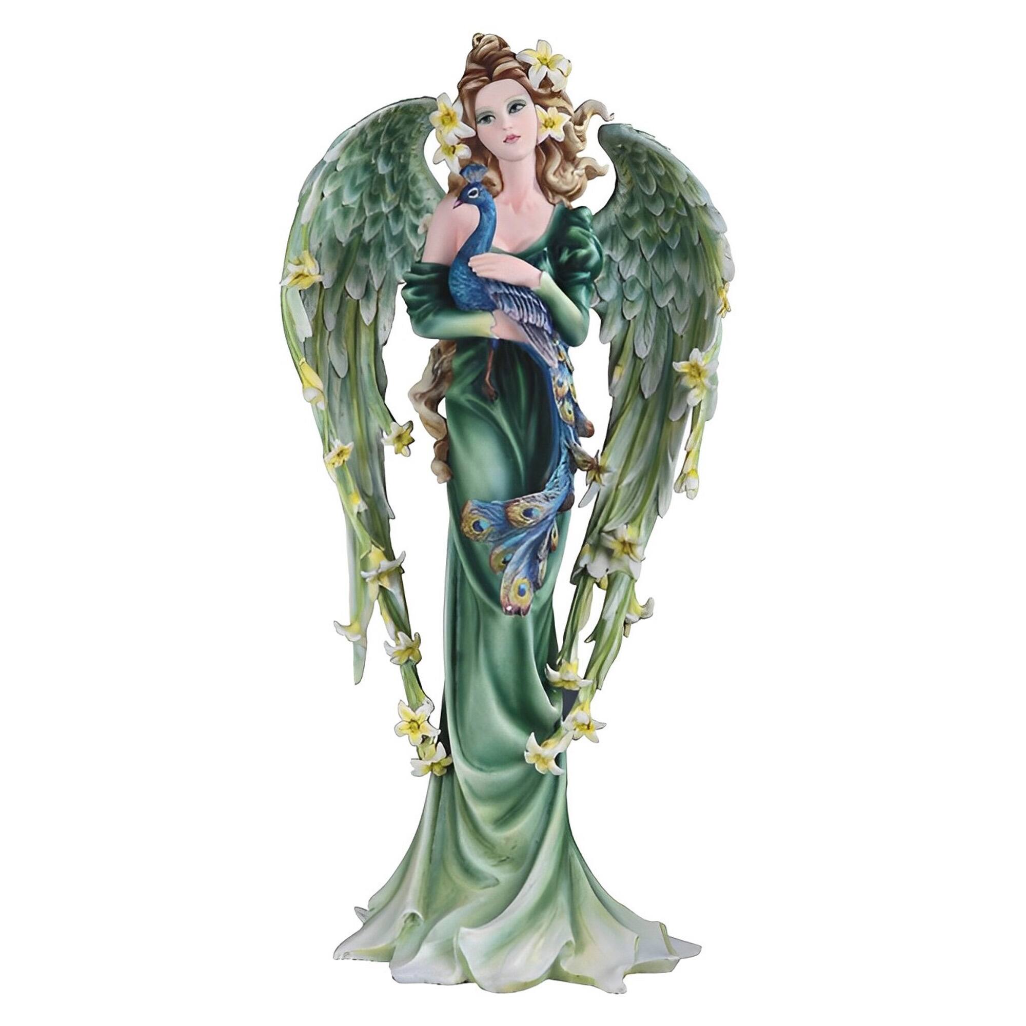 Front. FC Design - FC Design 21.5"H Spring Angel with Peacock Figurine Large Sculpture Office Desk Tabletop Home Decor Gift - Multi-Color.