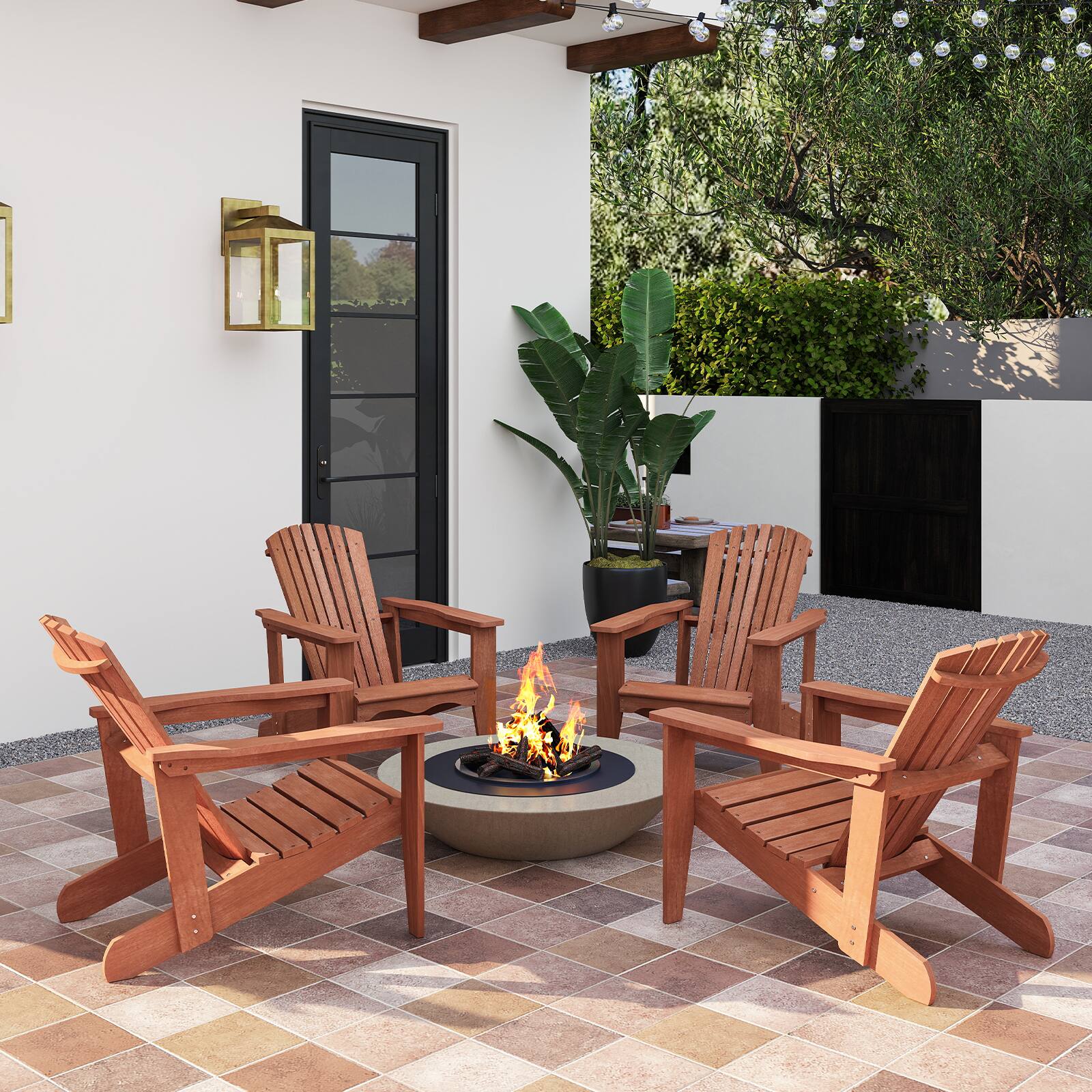 Alt View 1. Gymax - Gymax 4PCS Solid Wood Garden Chair w/ High Backrest Wide Armrests & Contoured Seat - Natural.