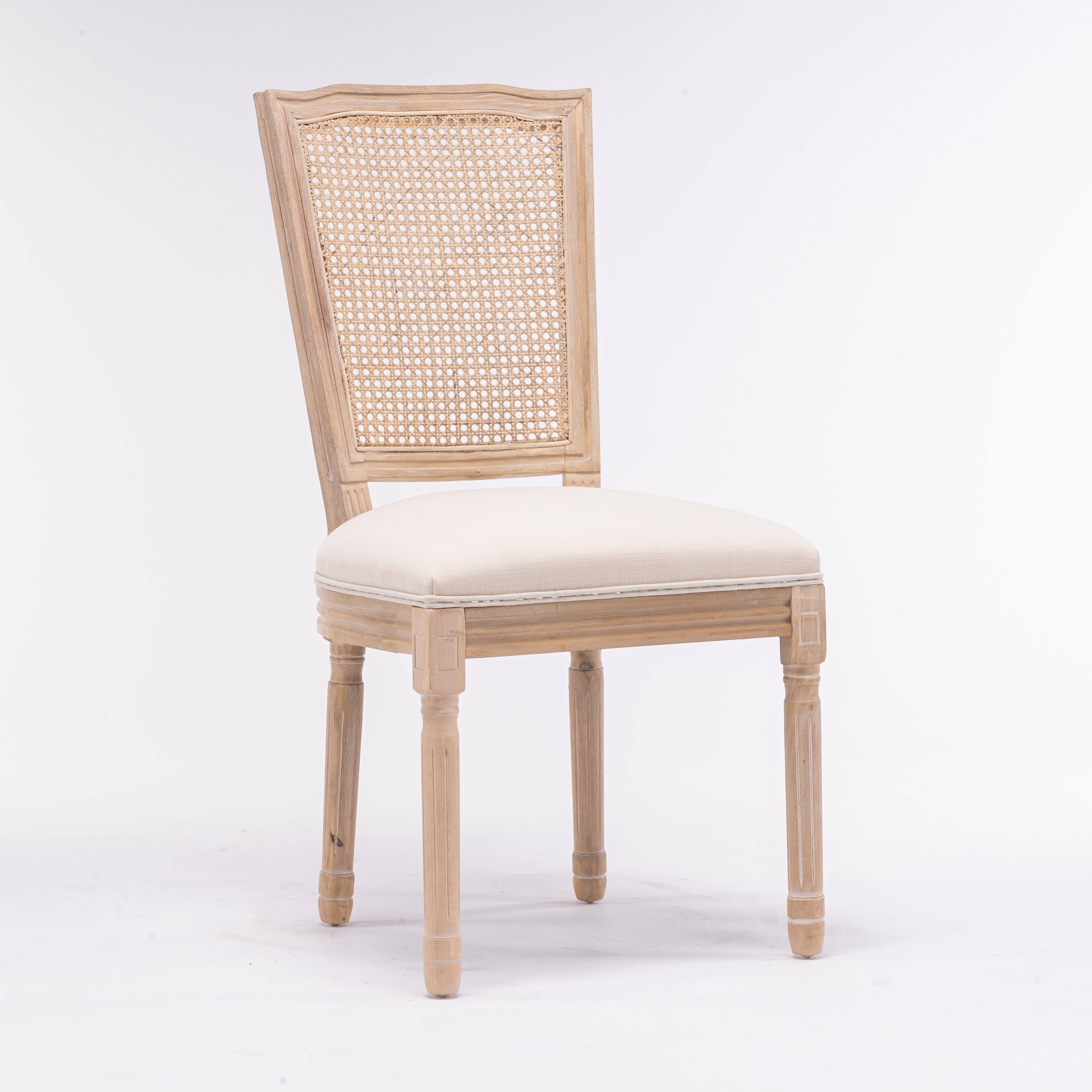 Alt View 1. Boyel Living - Cream French Style Solid Wood Frame Linen Fabric Square Rattan Back Dining Chair Set of 2 - Cream.