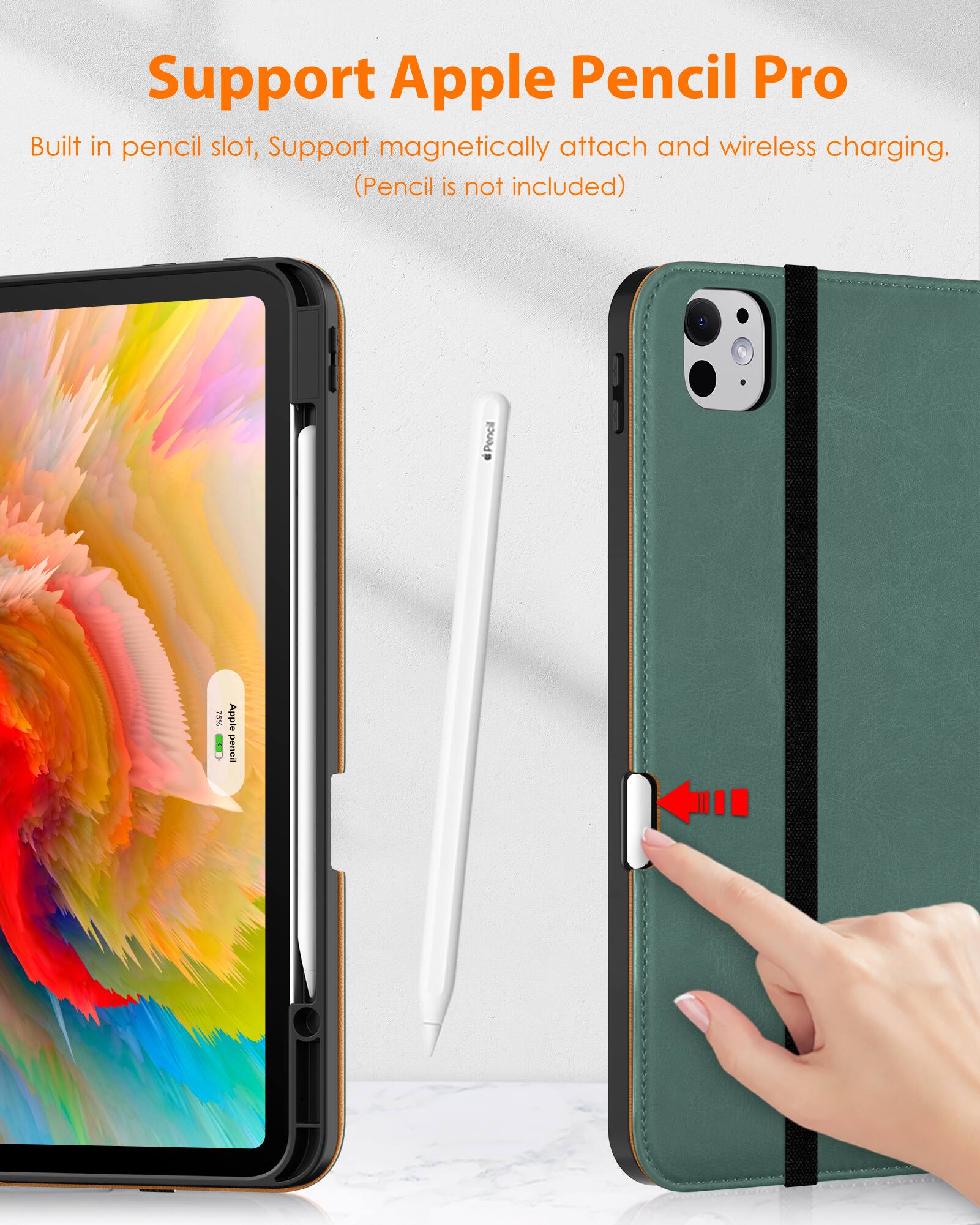 Support Apple Pencil Pro

Built in pencil slot, Support magnetically attach and wireless charging. (Pencil is not included)
