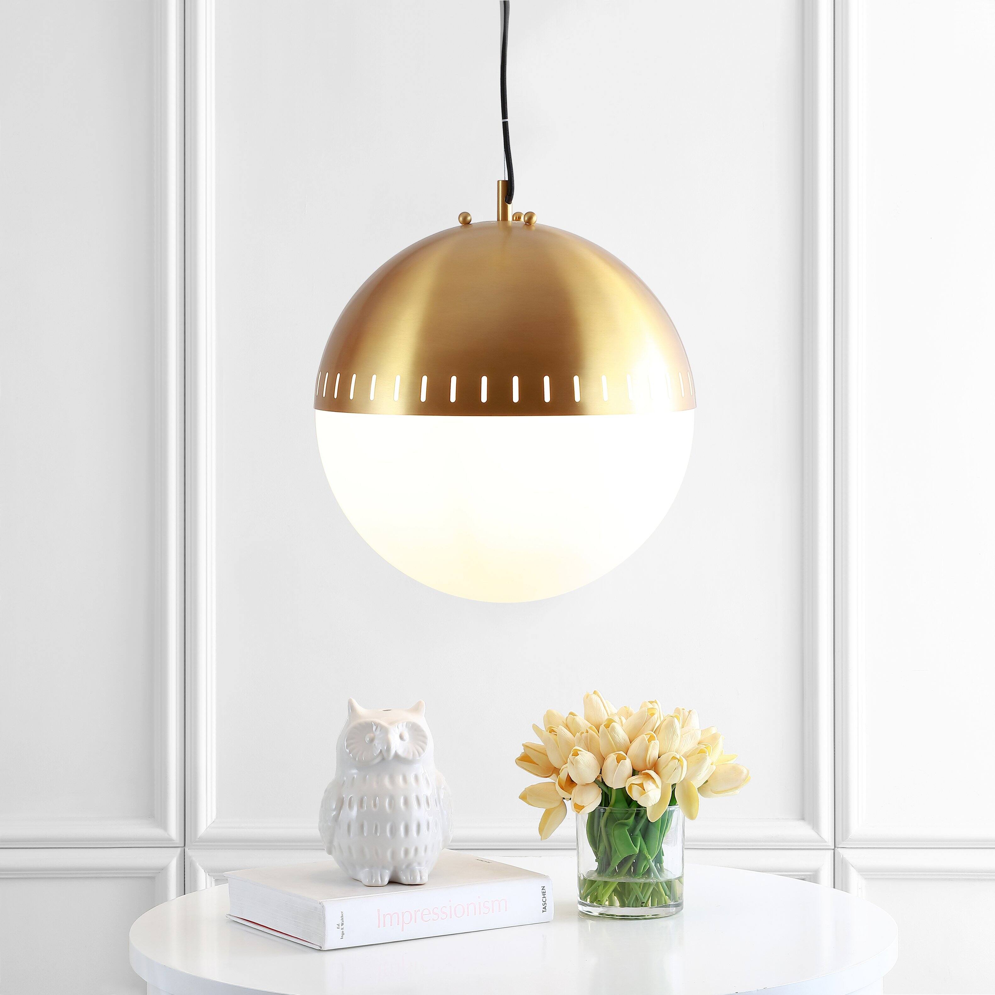 Alt View 1. Jonathan Y - Remy 15.75" Adjustable Iron/Glass Art Deco Mid-Century Globe LED Pendant, Brass Gold - Brass Gold.