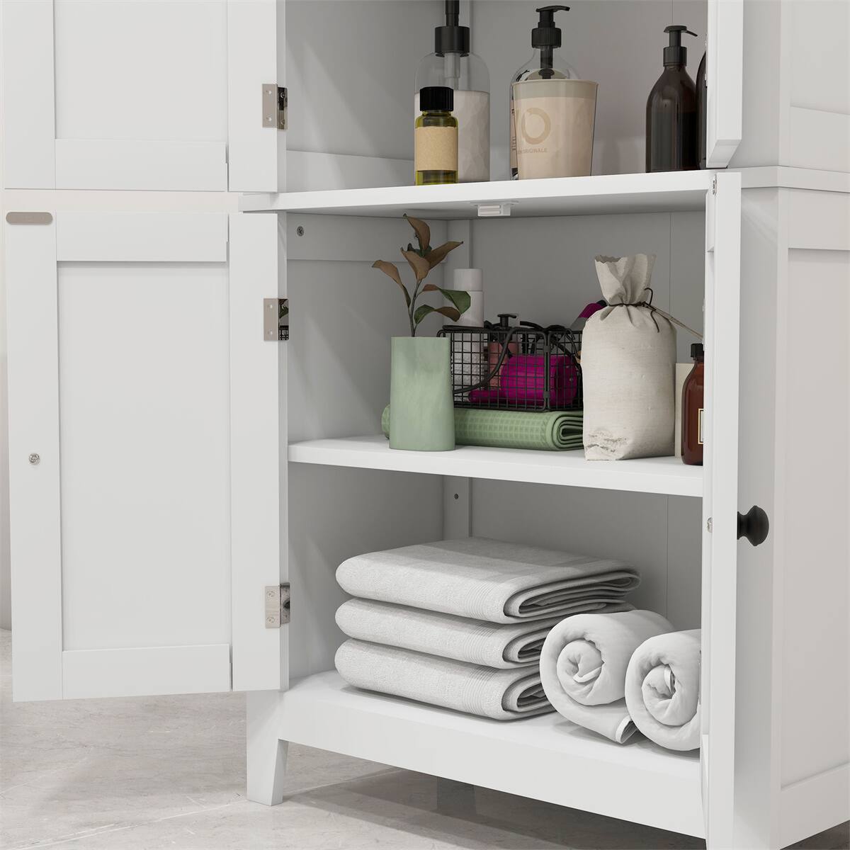 Alt View 2. SlickBlue - Bathroom Storage Cabinet with Shelves for Towels, Toiletries, and Essentials - White, Oak.
