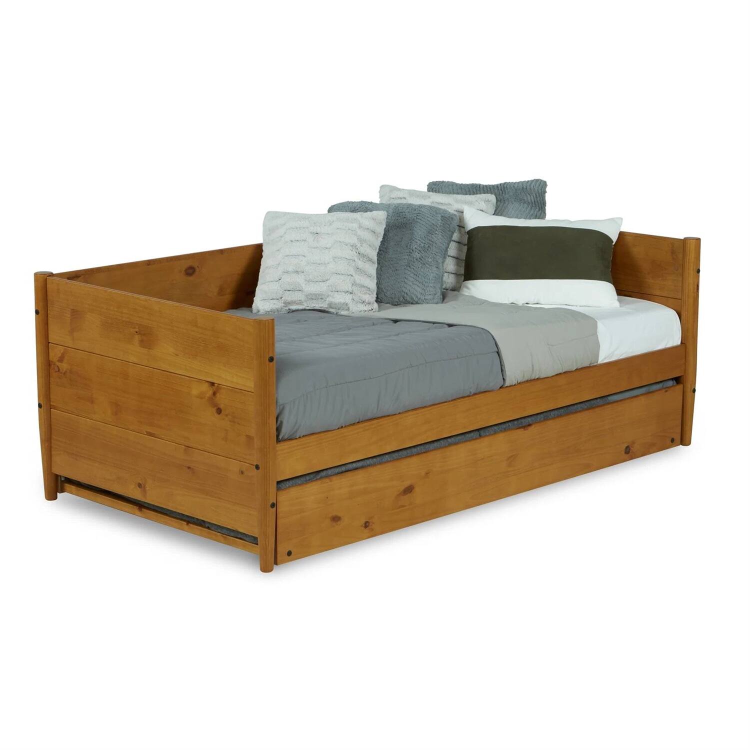 Left. Hivvago - Hivvago Twin size Solid Wood Daybed with Roll Out Trundle Bed Frame - Medium Brown.