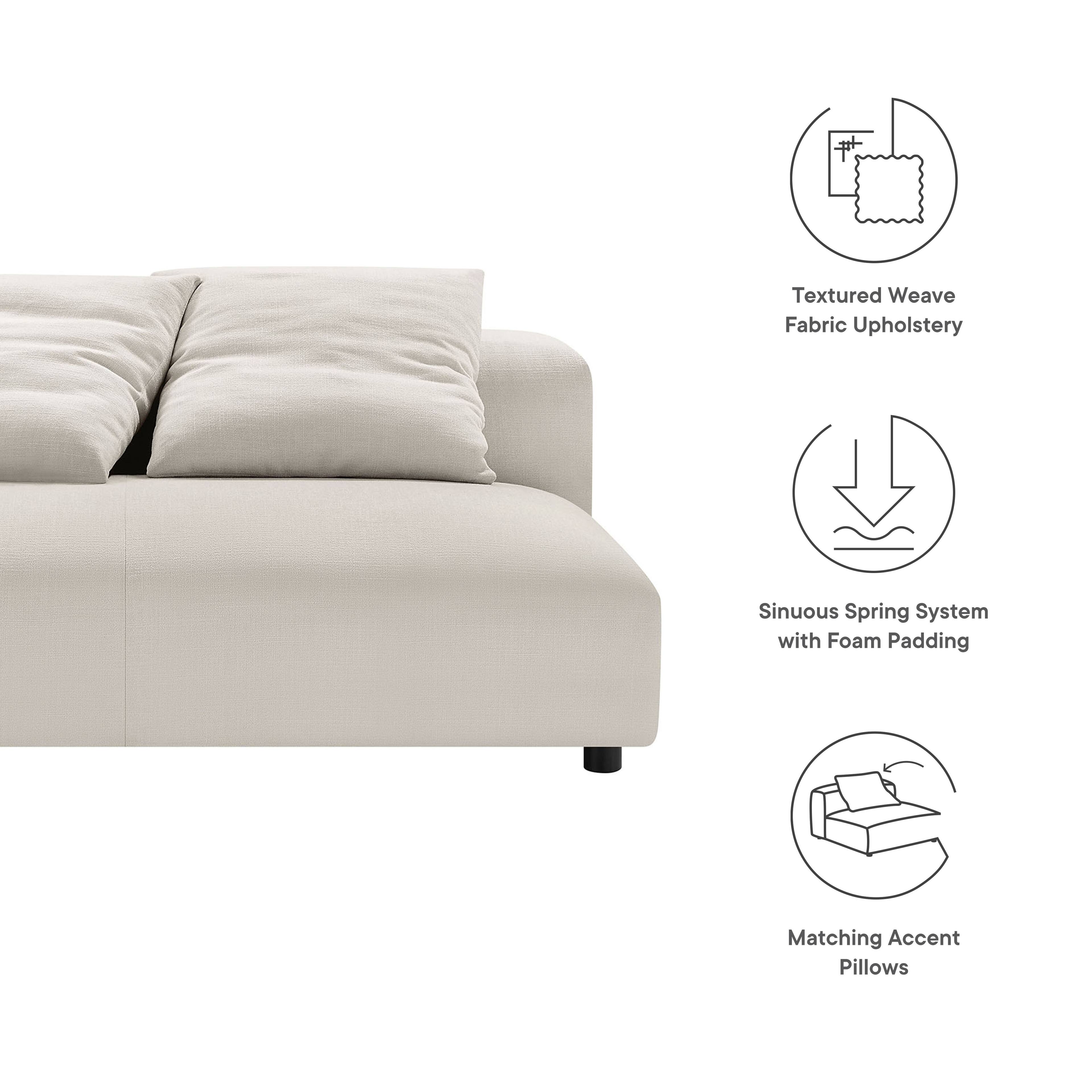 Textured Weave Fabric Upholstery  
Sinuous Spring System with Foam Padding  
Matching Accent Pillows