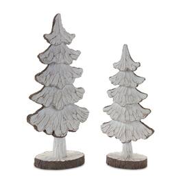 BreeBe - Carved Pine Tree Decor (Set of 2) - Cream, Brown