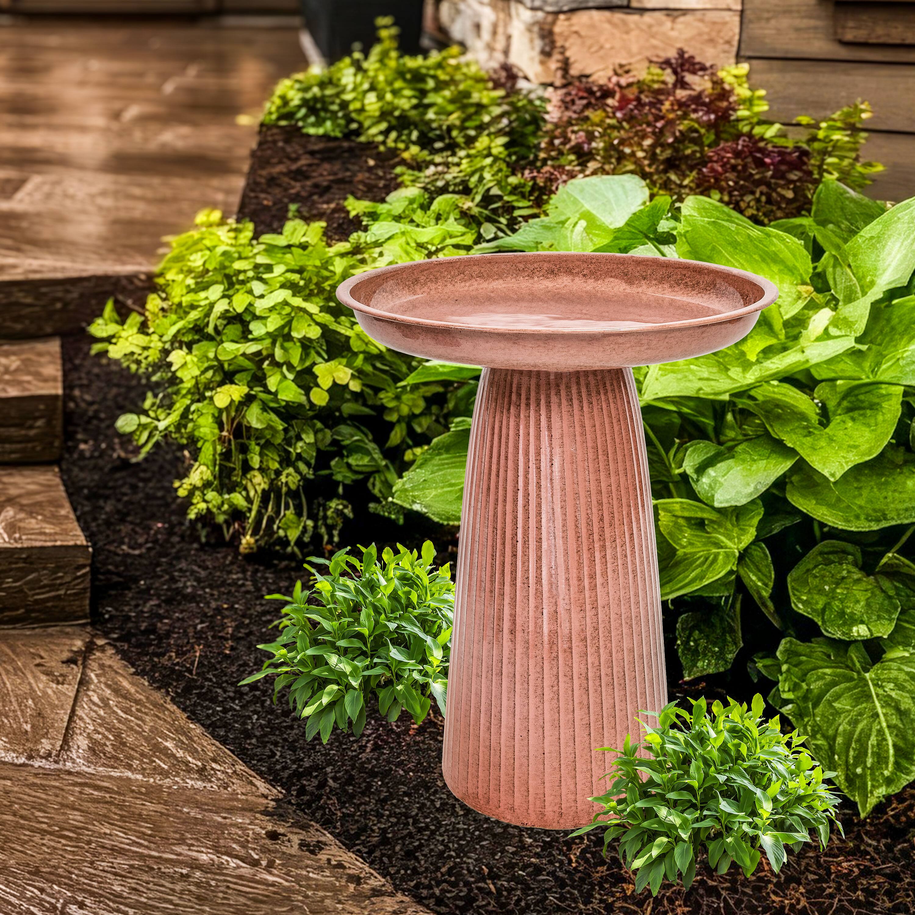 Alt View 7. Sunnydaze - Gleeful Garden Metal Outdoor Bird Bath - Canyon Clay.