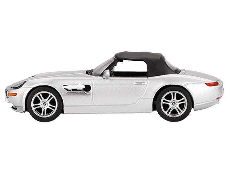 Angle. Mini GT - BMW Z8 Silver Metallic Black Soft Top 007 James Bond The World Is Not Enough 1999 Limited Edition 1/64 Mini GT - Silver Metallic.