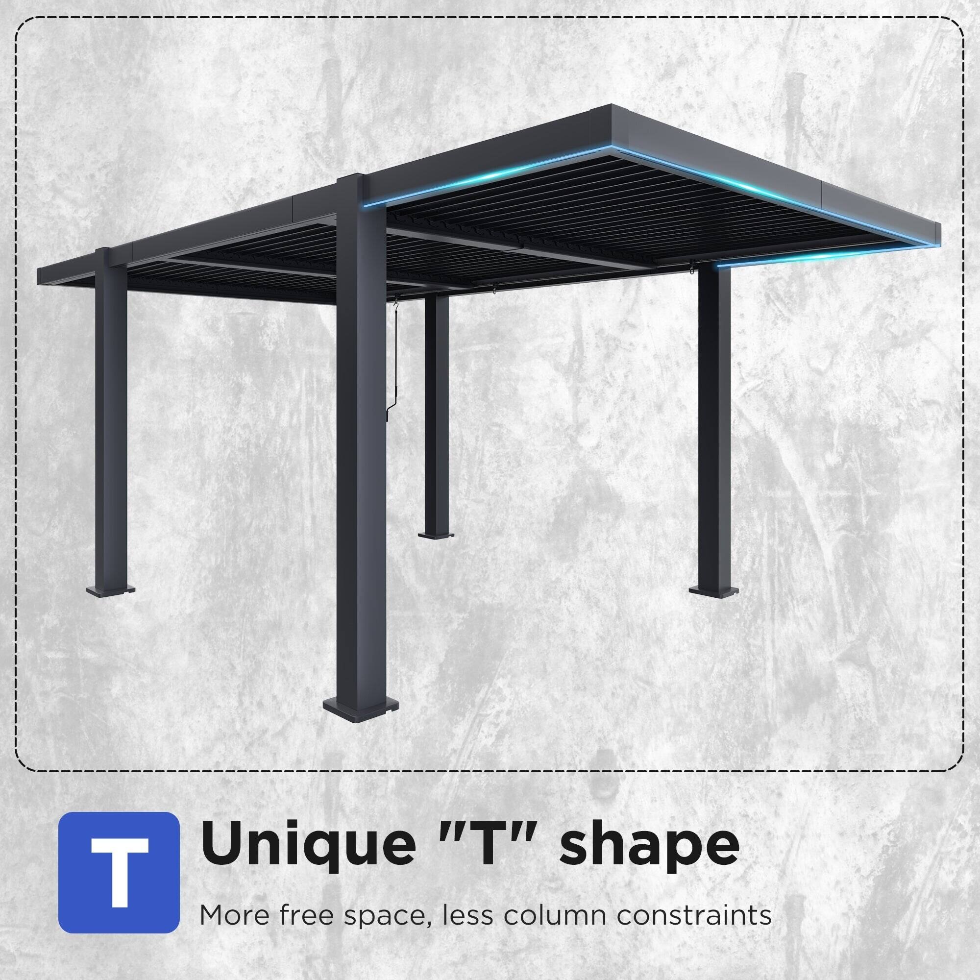 Unique "T" shape  
More free space, less column constraints