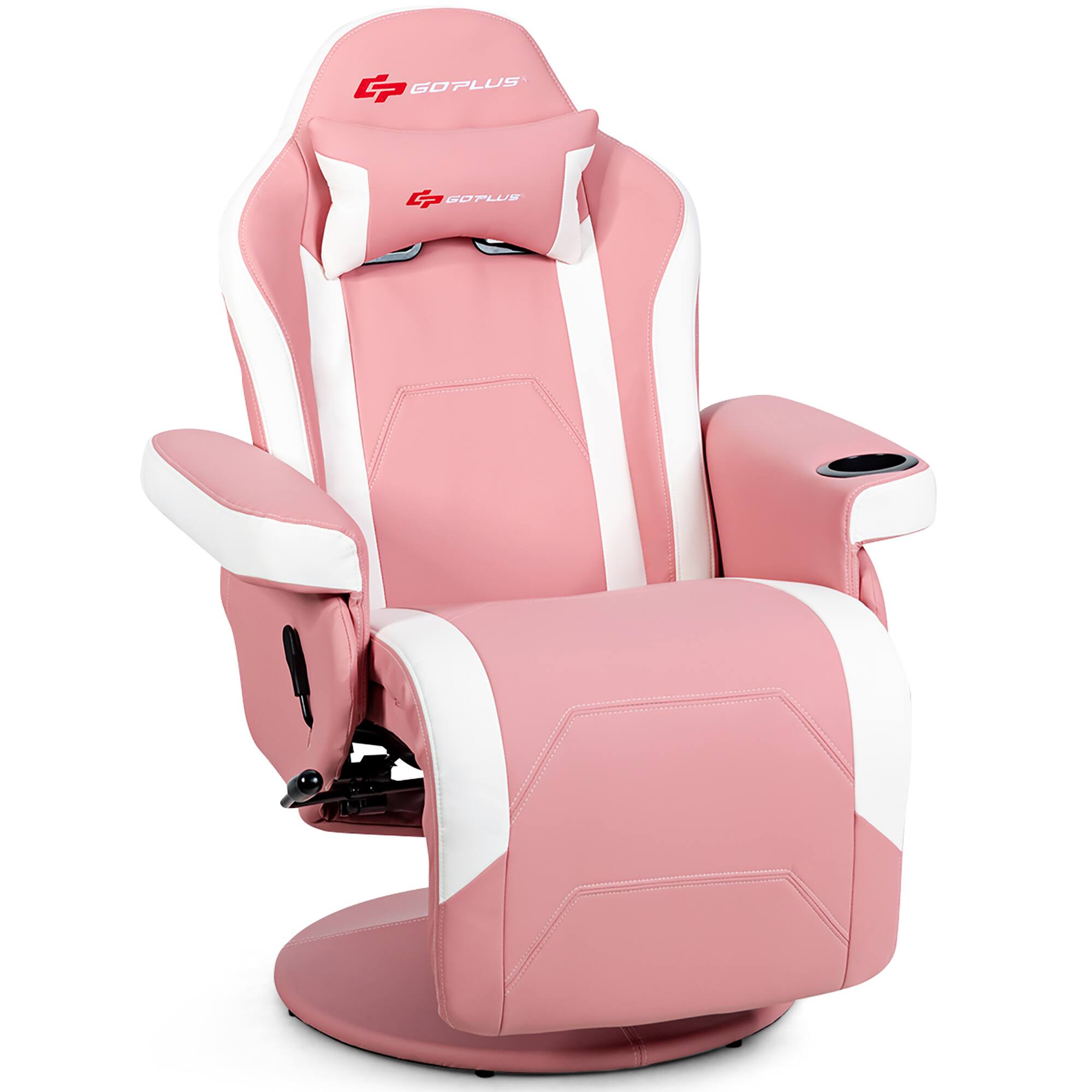 Costway - Massage Swivel Gaming Chair with Recline - Pink + Black