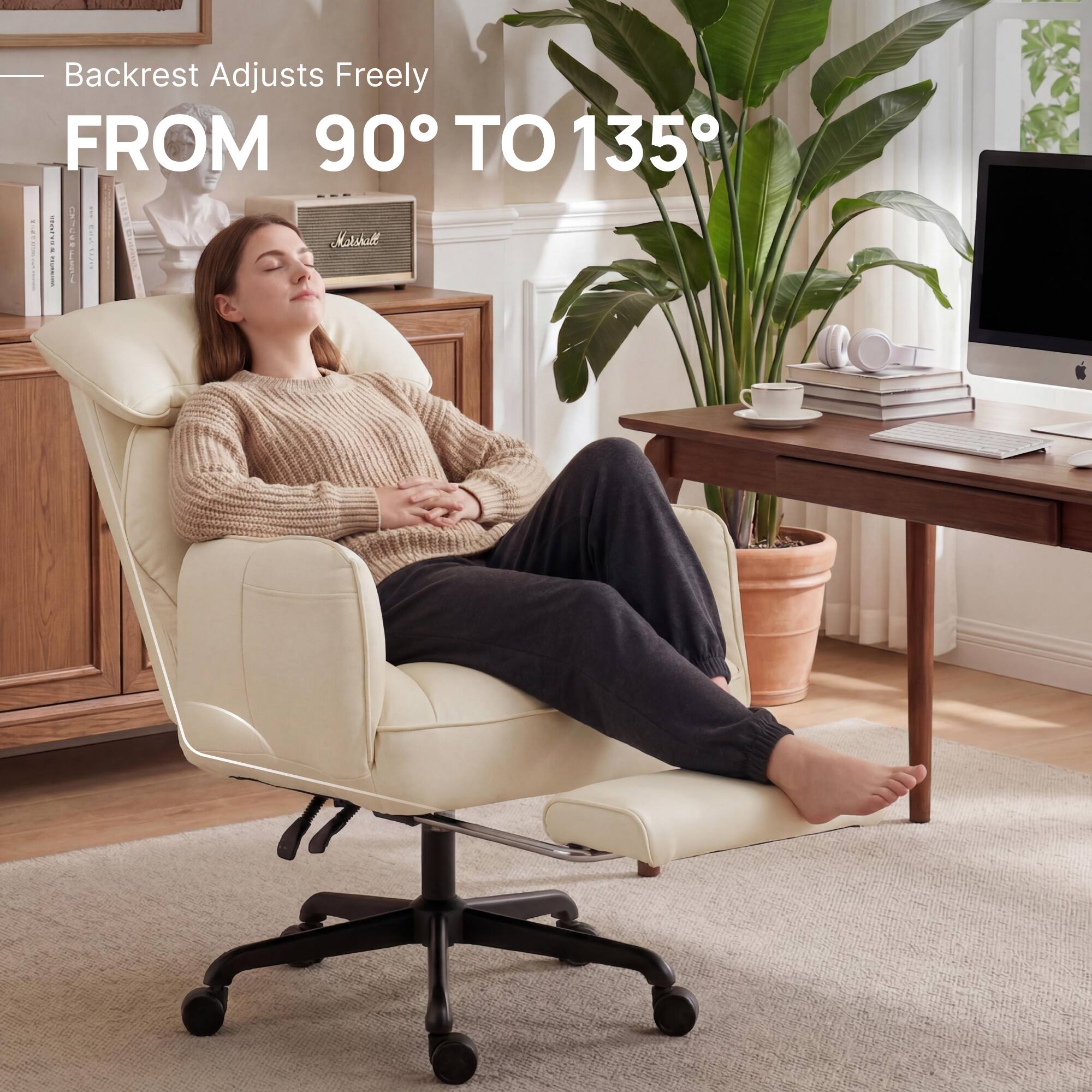 Backrest Adjusts Freely FROM 90° TO 135°