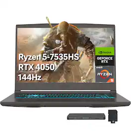 MSI - Upgraded - Thin A15 15.6" Gaming Laptop,AMD Ryzen 5 7535HS,RTX 4050,16GB RAM,1TB SSD+1TB Dock Set,Backlit,Win 11 Pro - BLack