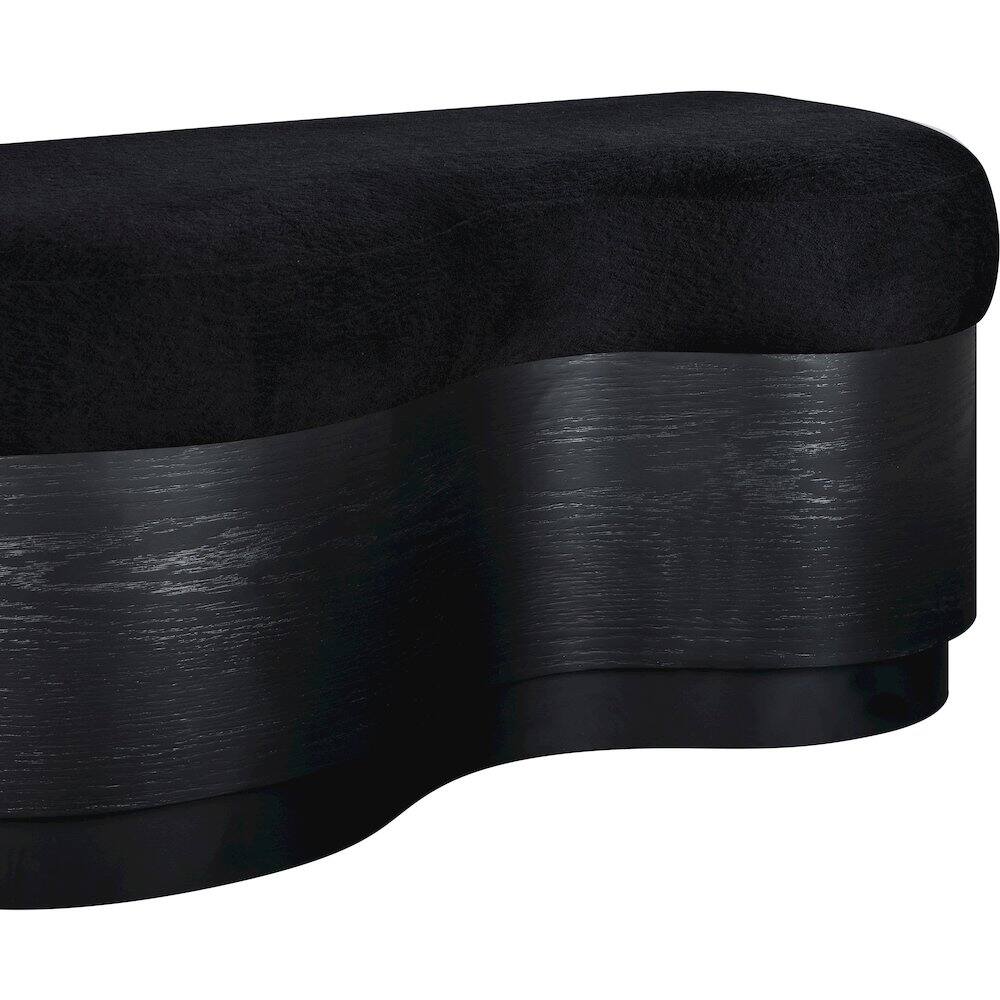 Alt View 4. Meridian Furniture - Savoy Black Velour Fur Fabric Bench - Black.