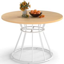 Costway - 47" Round Dining Table with Wooden Tabletop, Metal Base for Home Dining Room - Natural+ White