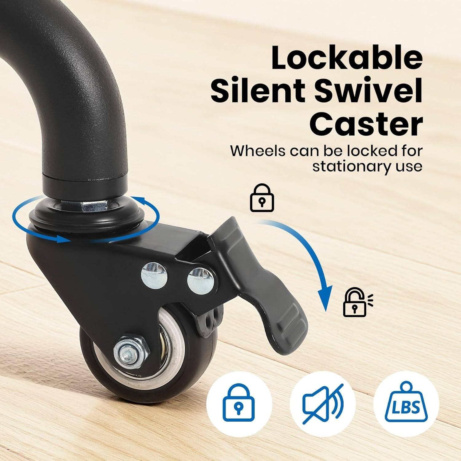 Lockable Silent Swivel Caster Wheels can be locked for stationary use. 9.99 LBS