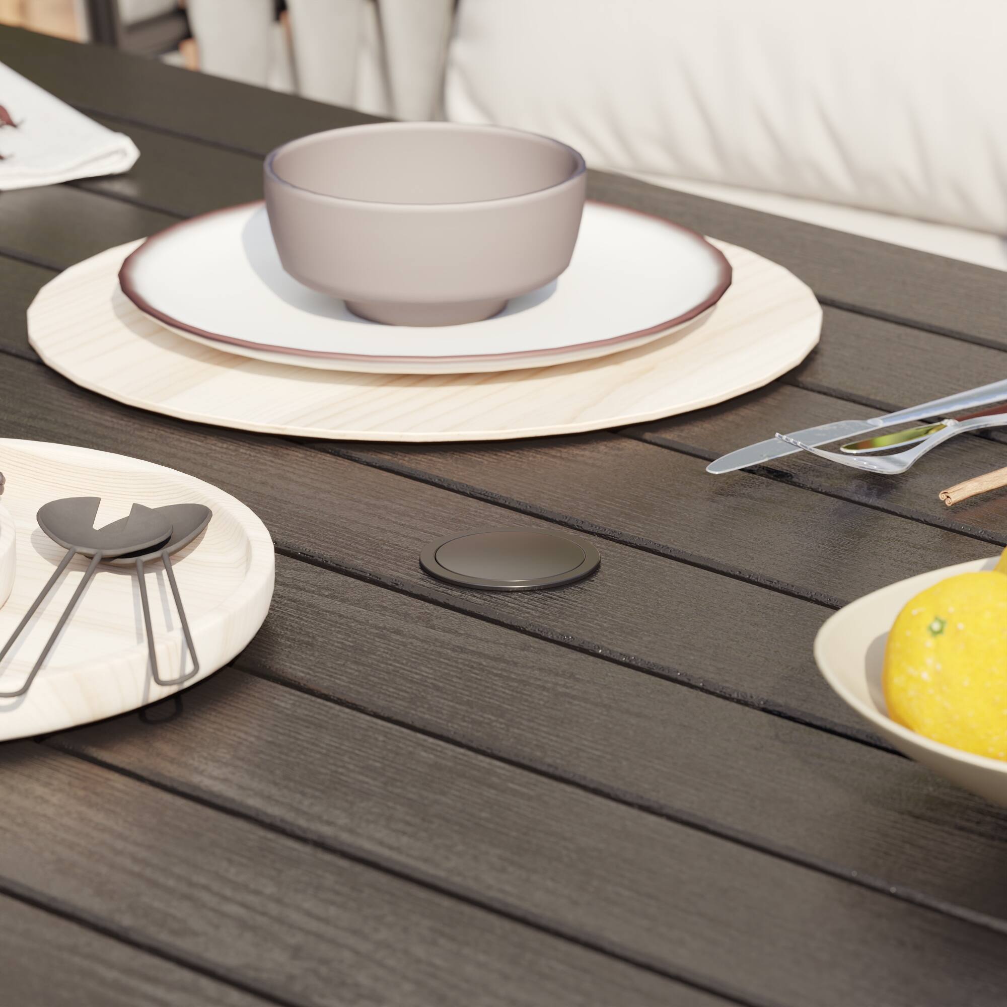 Alt View 7. Famapy - HDPE Outdoor Dining Table with Umbrella Hole & Cap - Solid Panel Patio Table for Garden, Backyard, Poolside - Black.