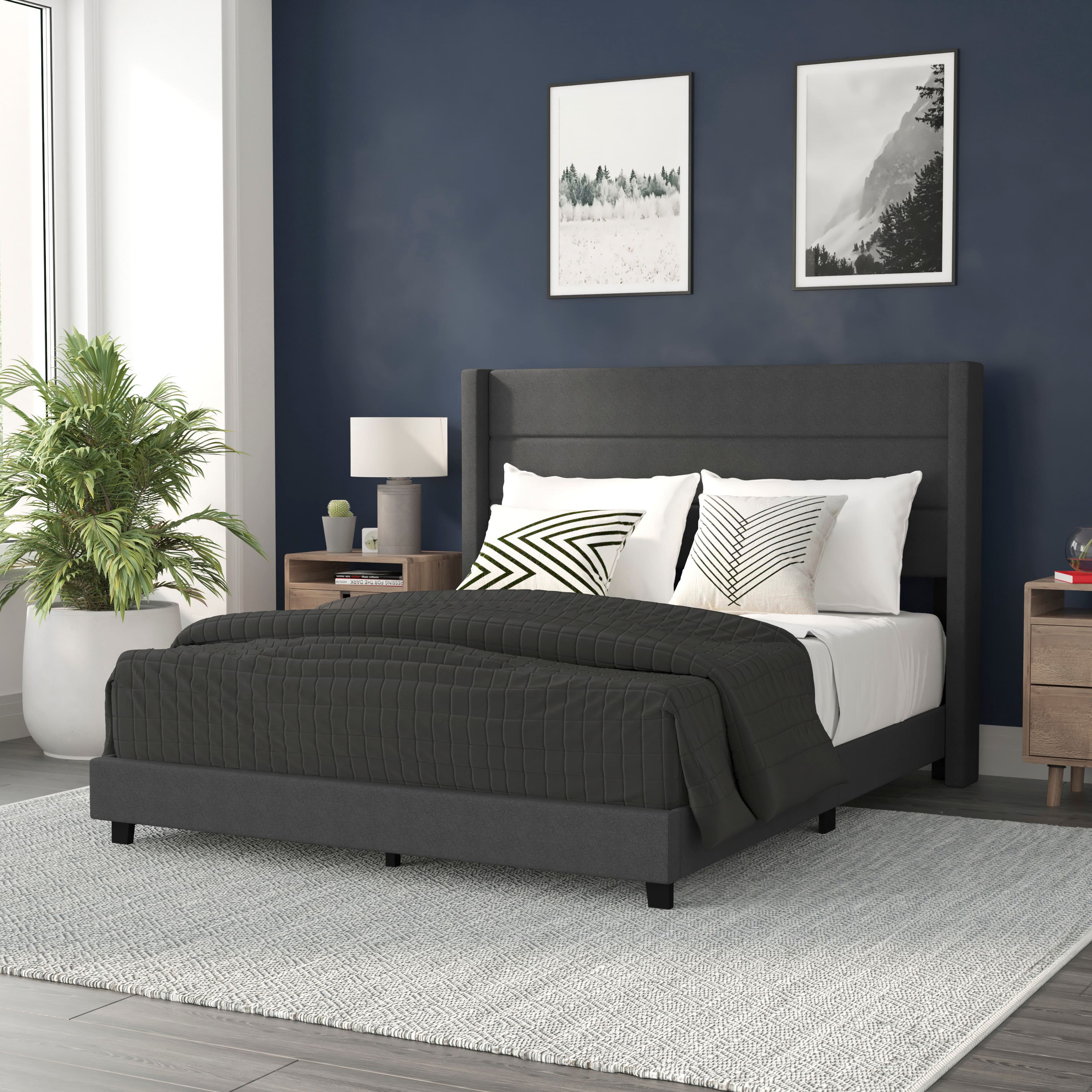 Alamont Home - Hollis Queen Size Upholstered Platform Bed with Wingback Headboard - Charcoal - Front_Zoom