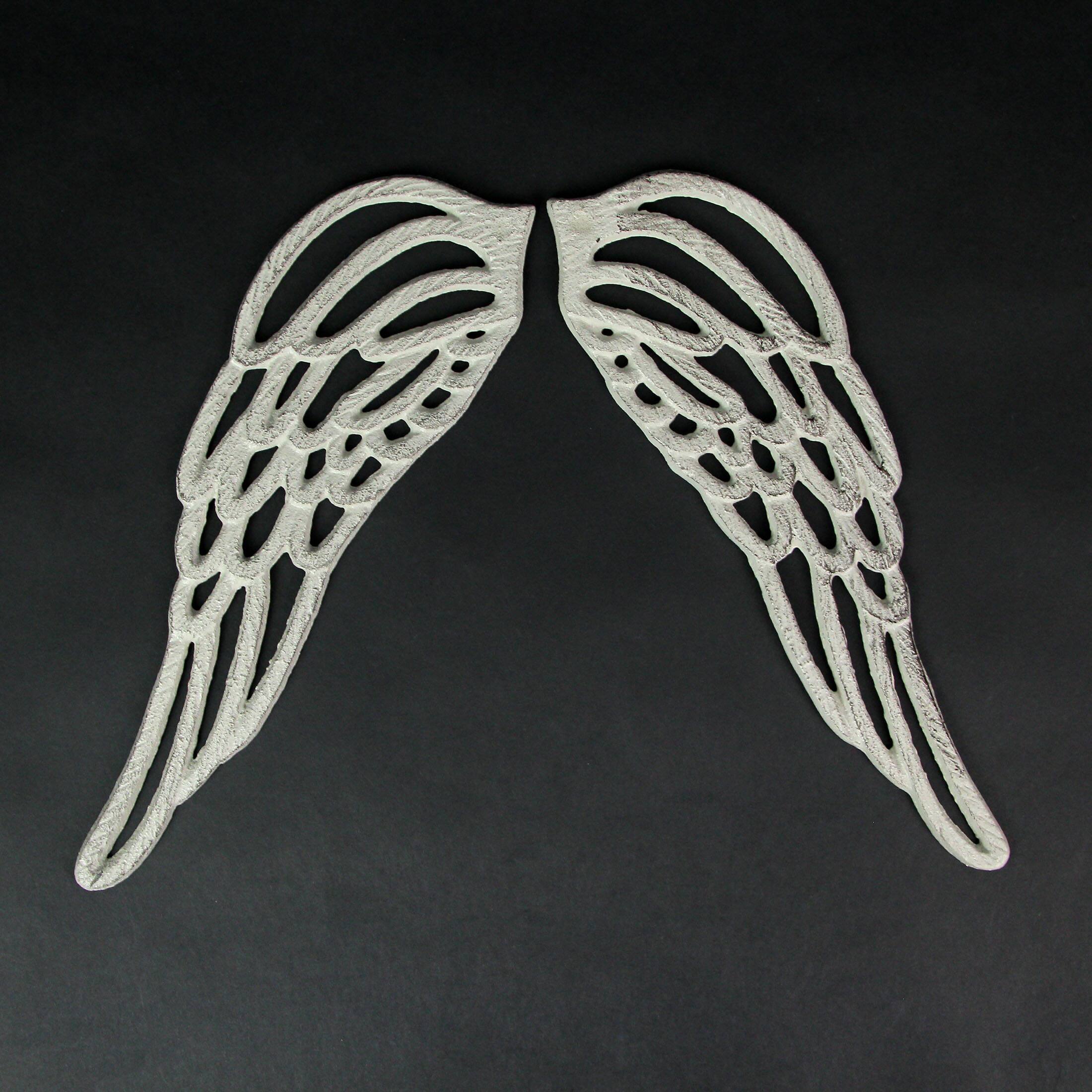 Alt View 6. Zeckos - Antique White Cast Iron Set of Angel Wings Wall Sculpture Rustic Home Decor Art - White.