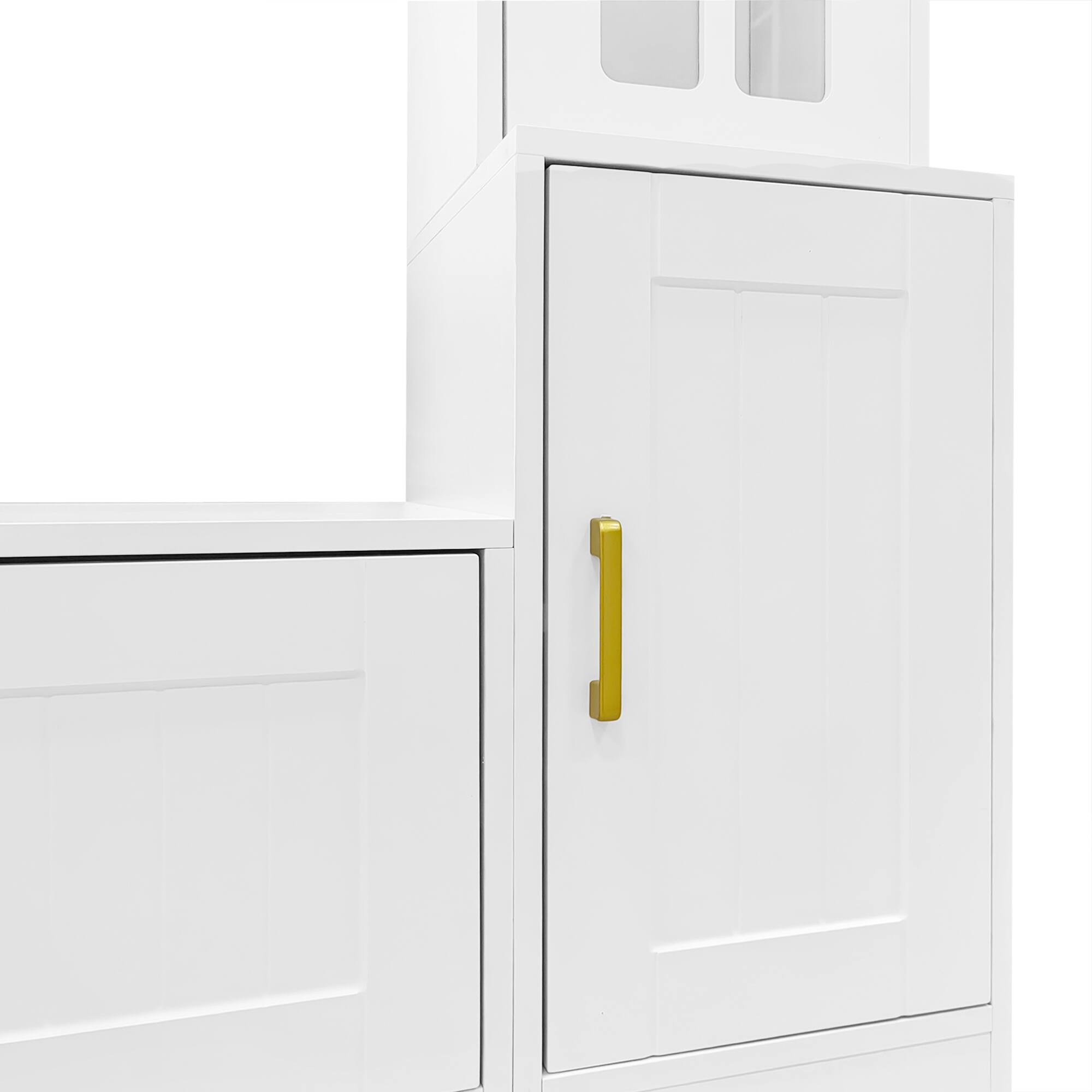 Alt View 7. PexFix - Modern Entertainment Center for 80" TVs, Wall Unit with Bookshelves, Glass Door Cabinets & Adjustable Shelves - White.