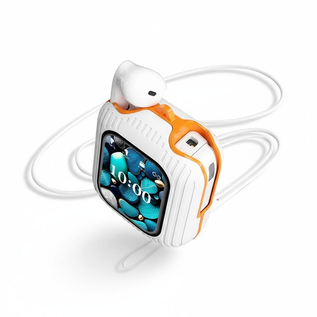 Angle. 3P Experts - Blink Buds True Wireless Earbuds with Digital Display - White/Orange.