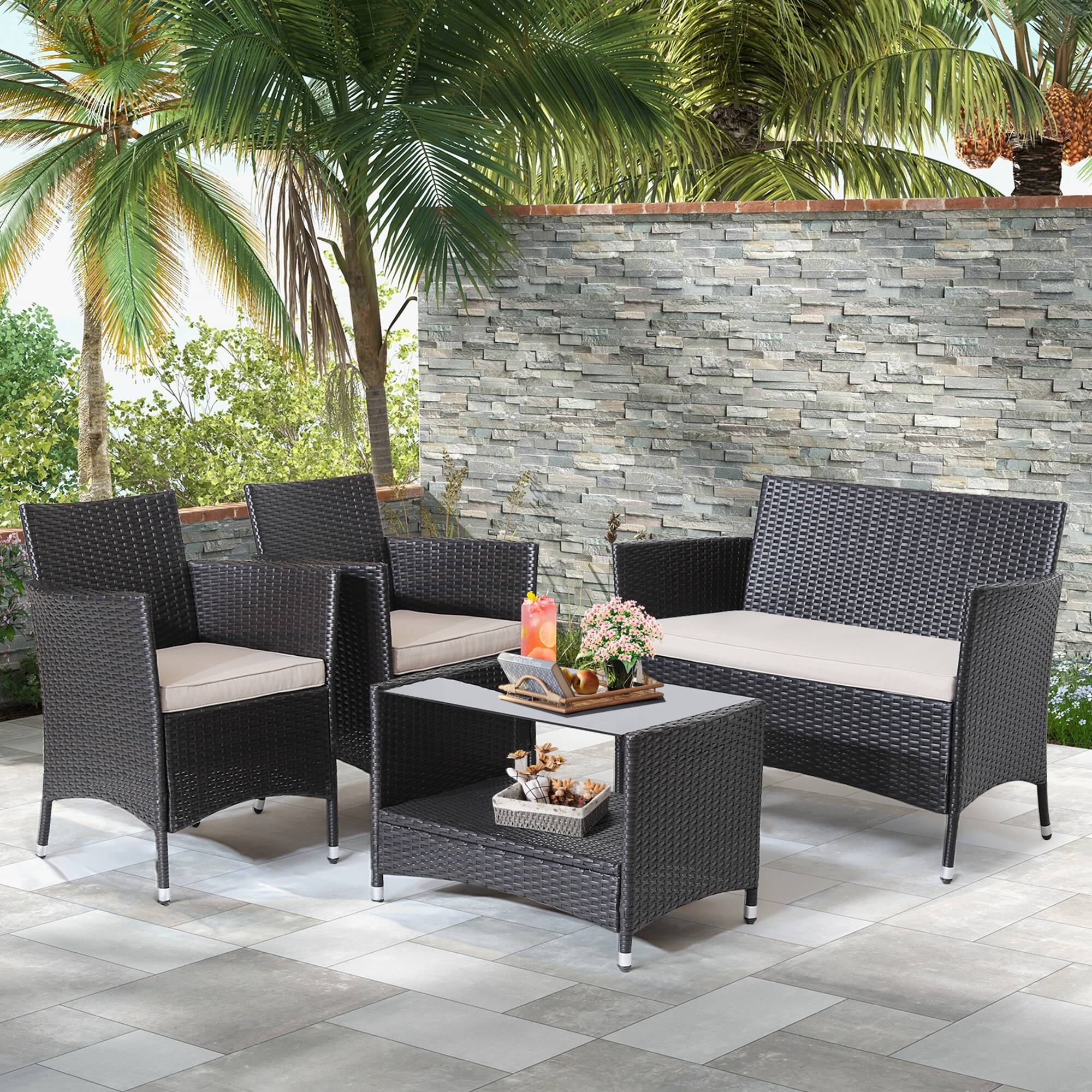Alt View 3. Costway - Costway 8PCS Patio Rattan Furniture Set Armrest Cushion Sofa Coffee Table with Shelf Garden - Multicolor.