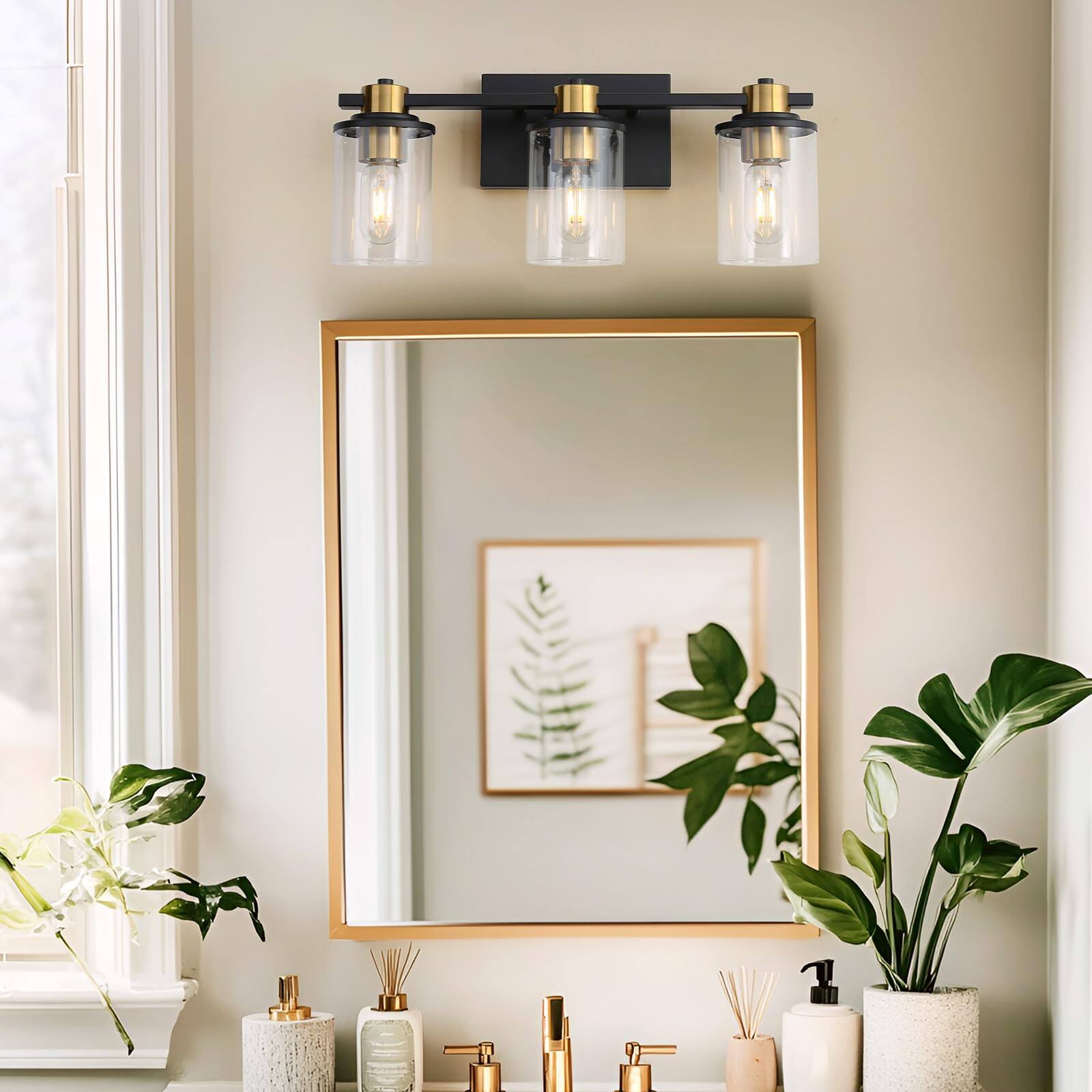Alt View 6. Dazzling Pops - Bathroom Lighting Fixtures And Light Vanity Over Mirror With Clear Glass Shades Brushed Socket Wall For Bed - Black and Gold 3 Light.