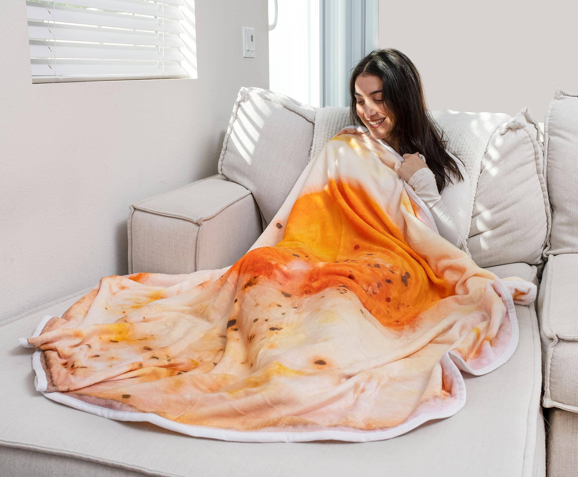 Alt View 4. Toynk - Fried Egg Round Fleece Throw Blanket | 60 Inches - Orange.