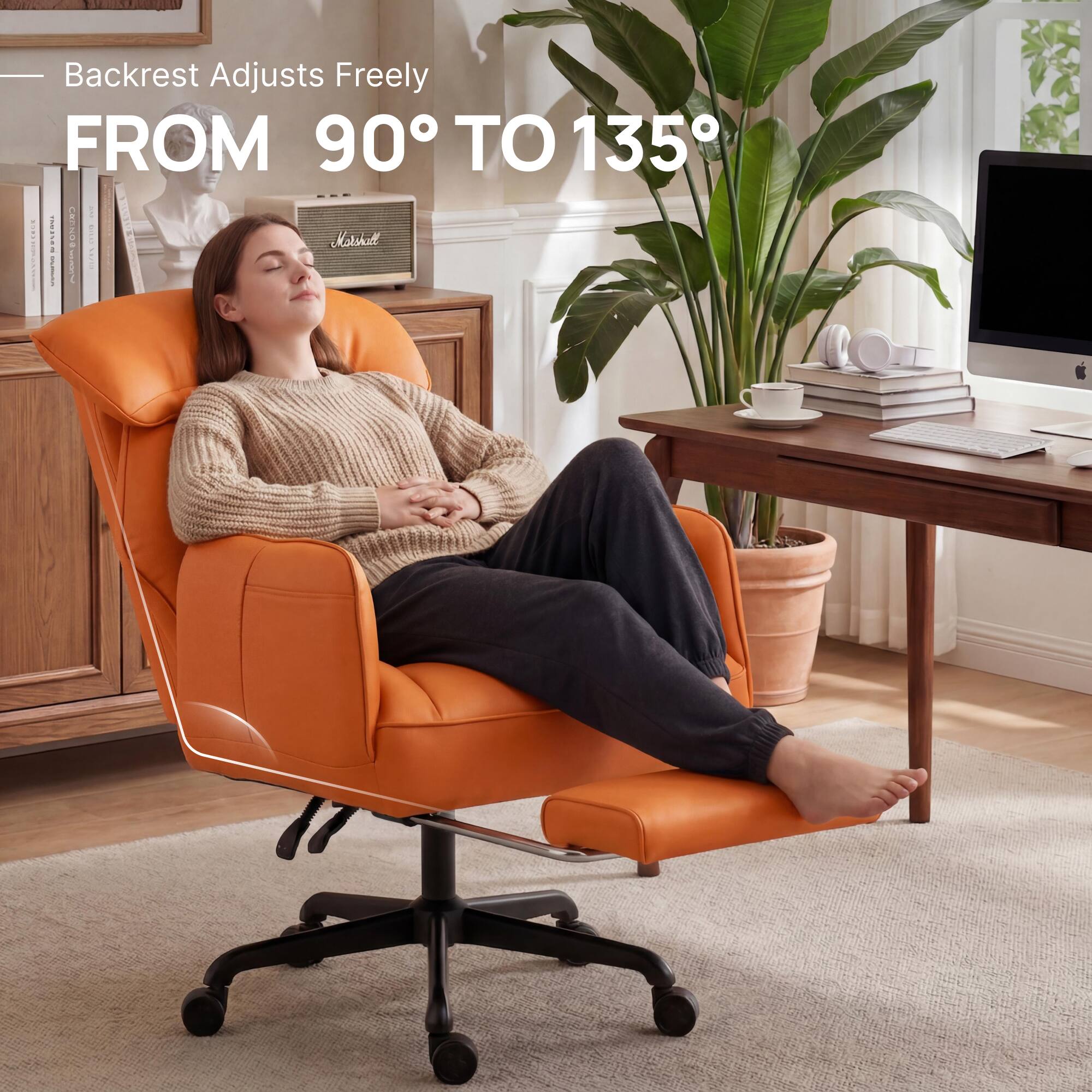 Backrest Adjusts Freely FROM 90° TO 135°