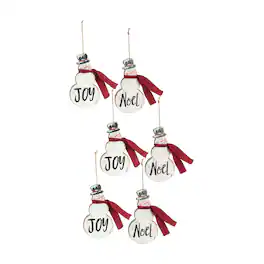 BreeBe - Metal Snowman Sentiment Ornament with Scarf (Set of 6) - Red, White, Black