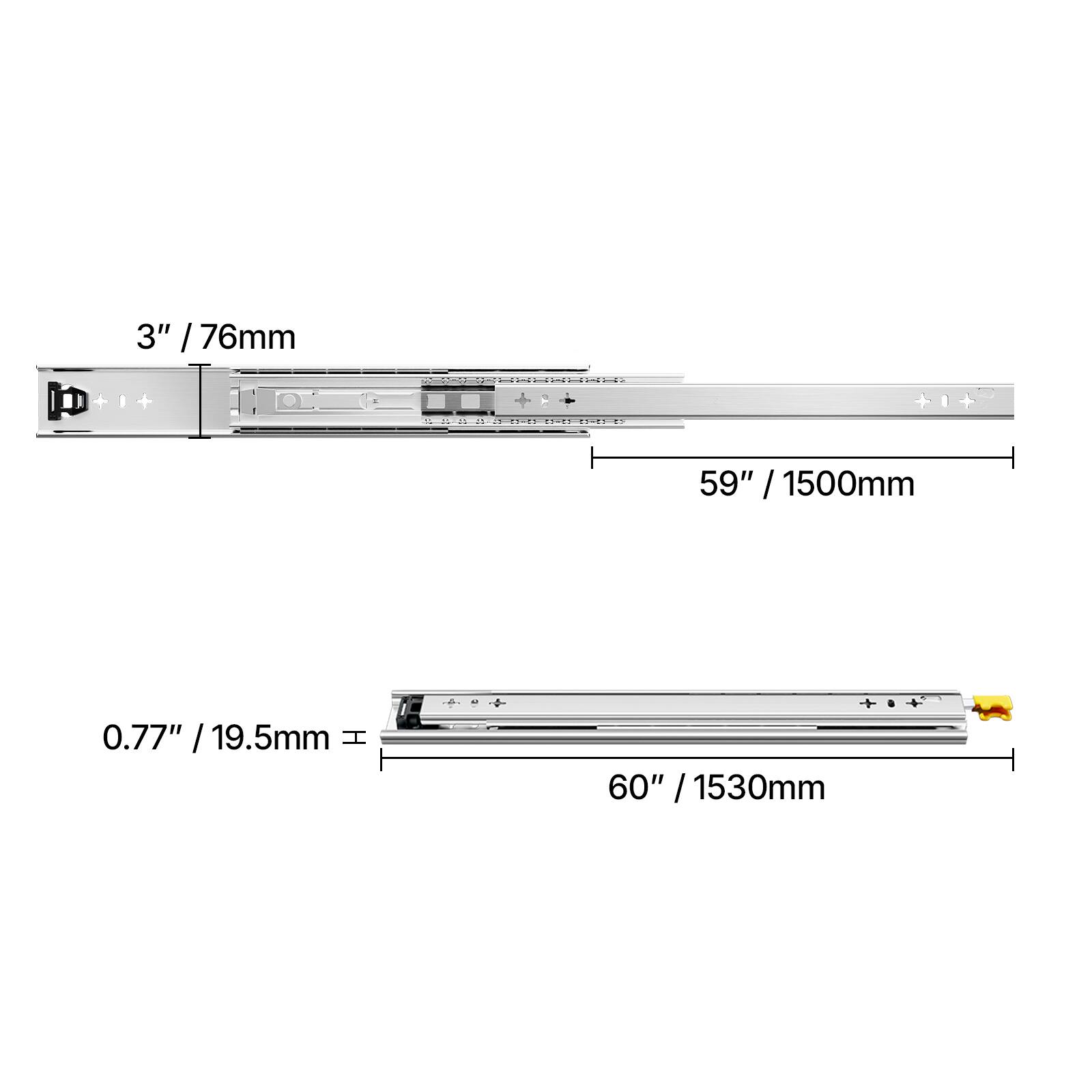 3" / 76mm  
59" / 1500mm  
0.77" / 19.5mm  
60" / 1530mm