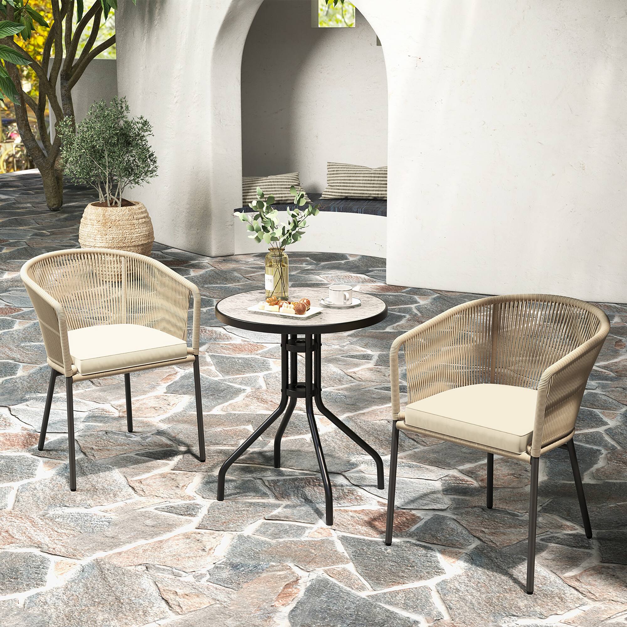 Alt View 4. Gymax - Gymax Patio Chairs Set of 4 Upholstered Accent Chairs w/ Curved Backrest Seat Cushion - Beige.