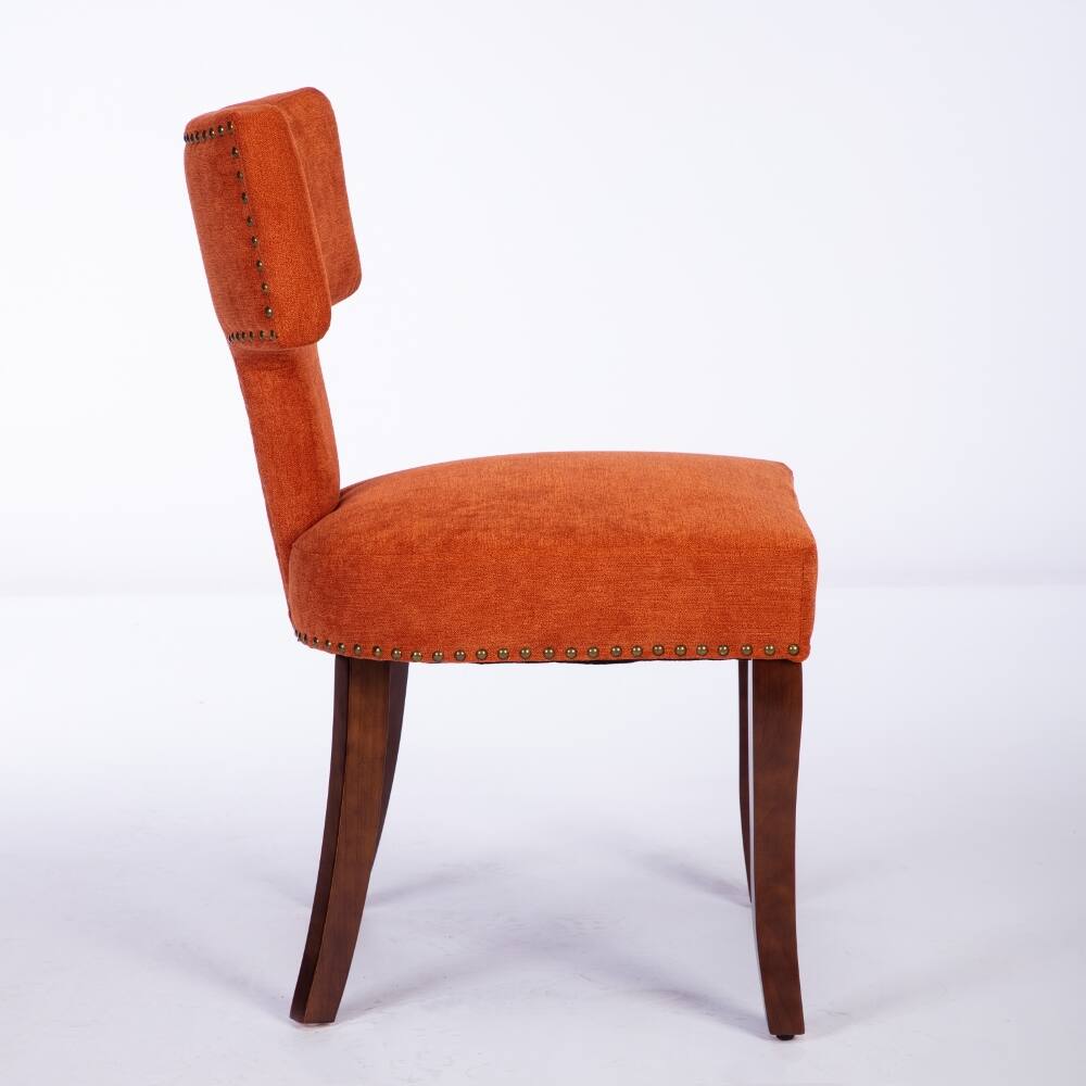 Alt View 1. Loheer - Loheer Mid Century Modern Dining Chairs Set of 2 Orange Linen Farmhouse Kitchen Accent Chairs with Copper Nails - Orange.