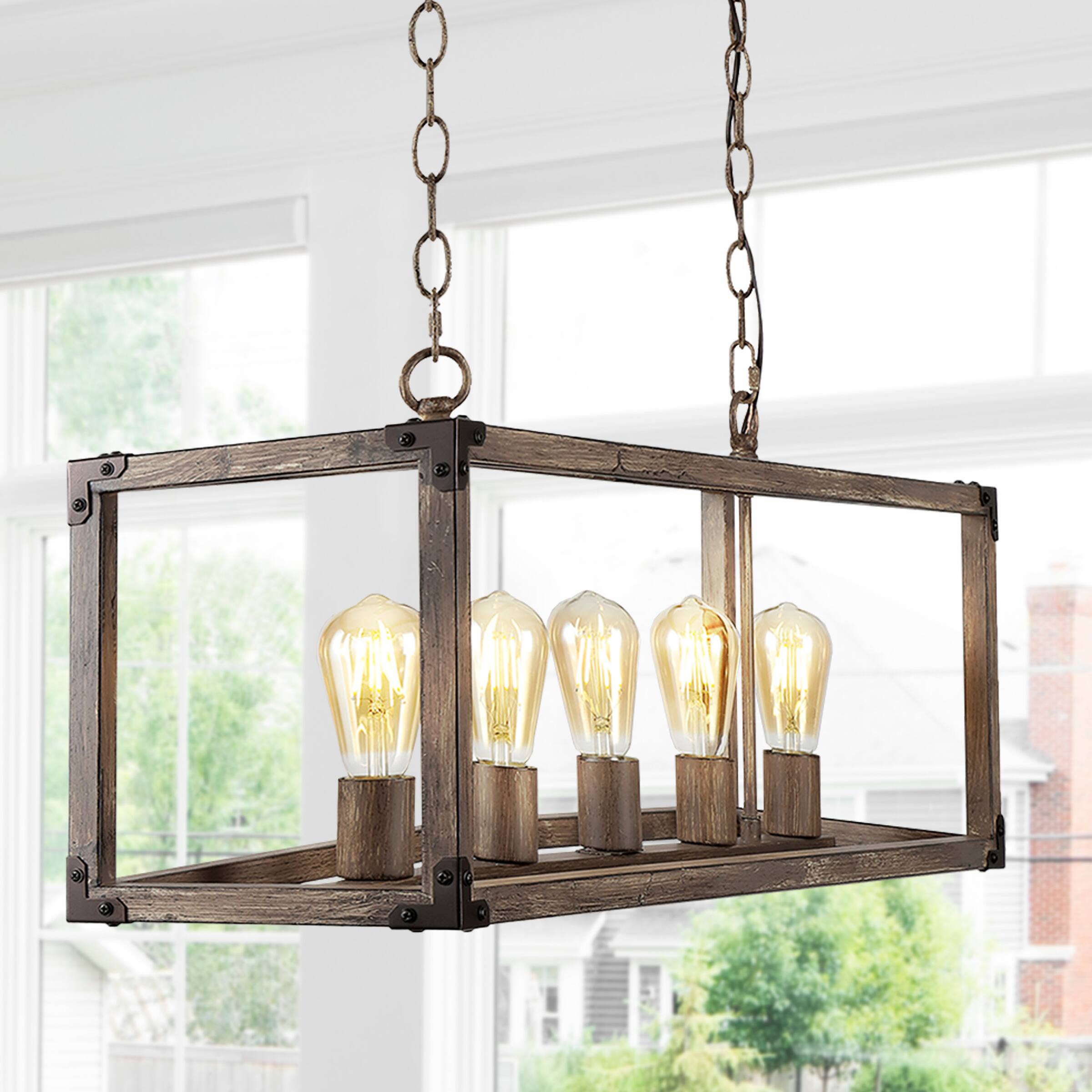 Alt View 1. Jonathan Y - Magnolia 36" 5-Light Linear Adjustable Iron Rustic Farmhouse LED Pendant, Brown - Brown.