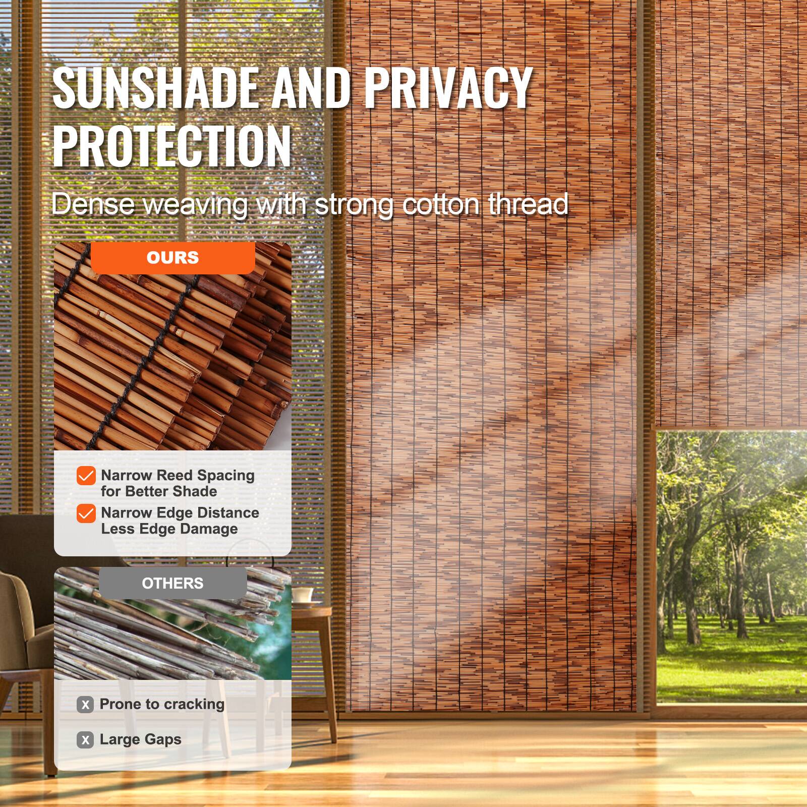 **SUNSHADE AND PRIVACY PROTECTION**

Dense weaving with strong cotton thread

**OURS**
- Narrow Reed Spacing for Better Shade
- Narrow Edge Distance Less Edge Damage

**OTHERS**
- Prone to cracking
- Large Gaps