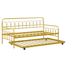 Costway - Twin Size Metal Daybed with Trundle Space-Saving Sofa Bed Lockable Wheels Gold - Golden