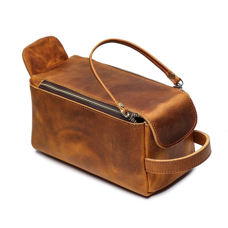 Alt View 2. Steel Horse Leather - Dado Leather Dopp Kit | Handmade Leather Toiletry Bag - Brown.