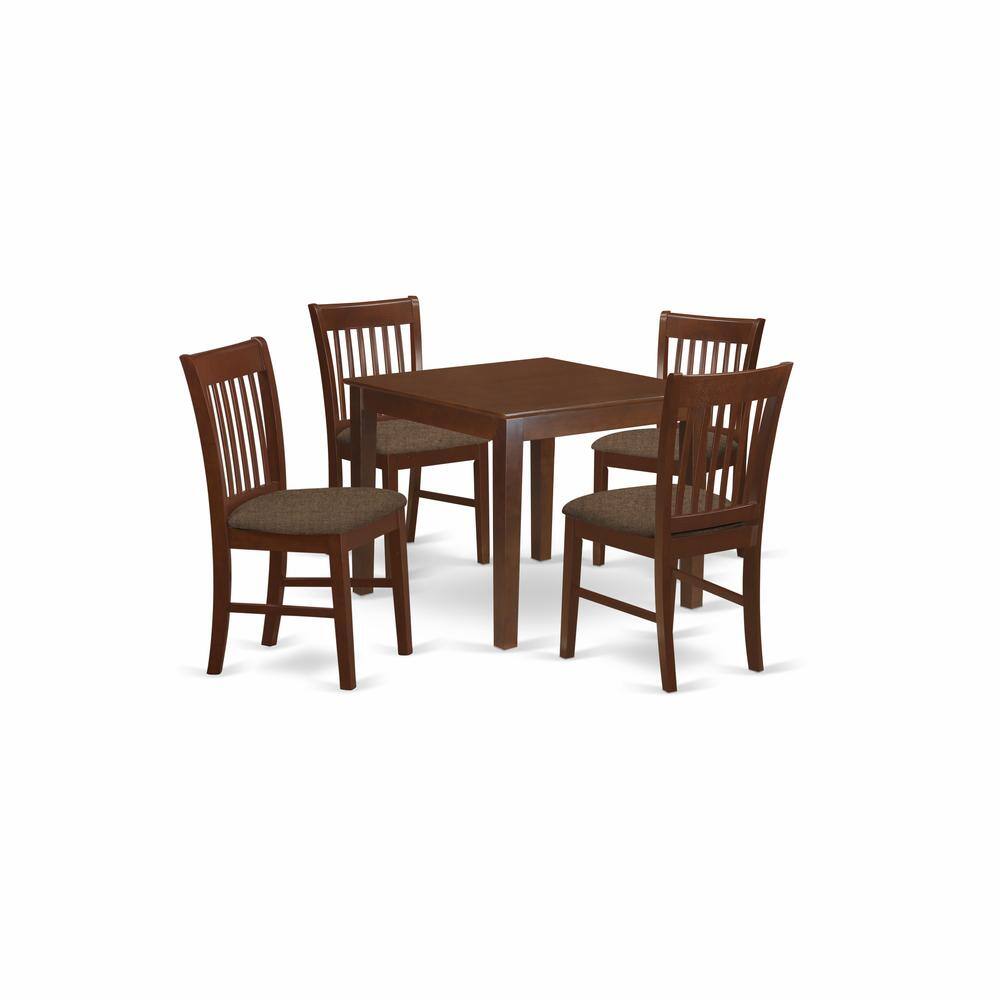 Back. East West Furniture - OXNO5-MAH-C 5 Pc Kitchen Table set - square Table and 4 Dining Chairs - Mahogany.