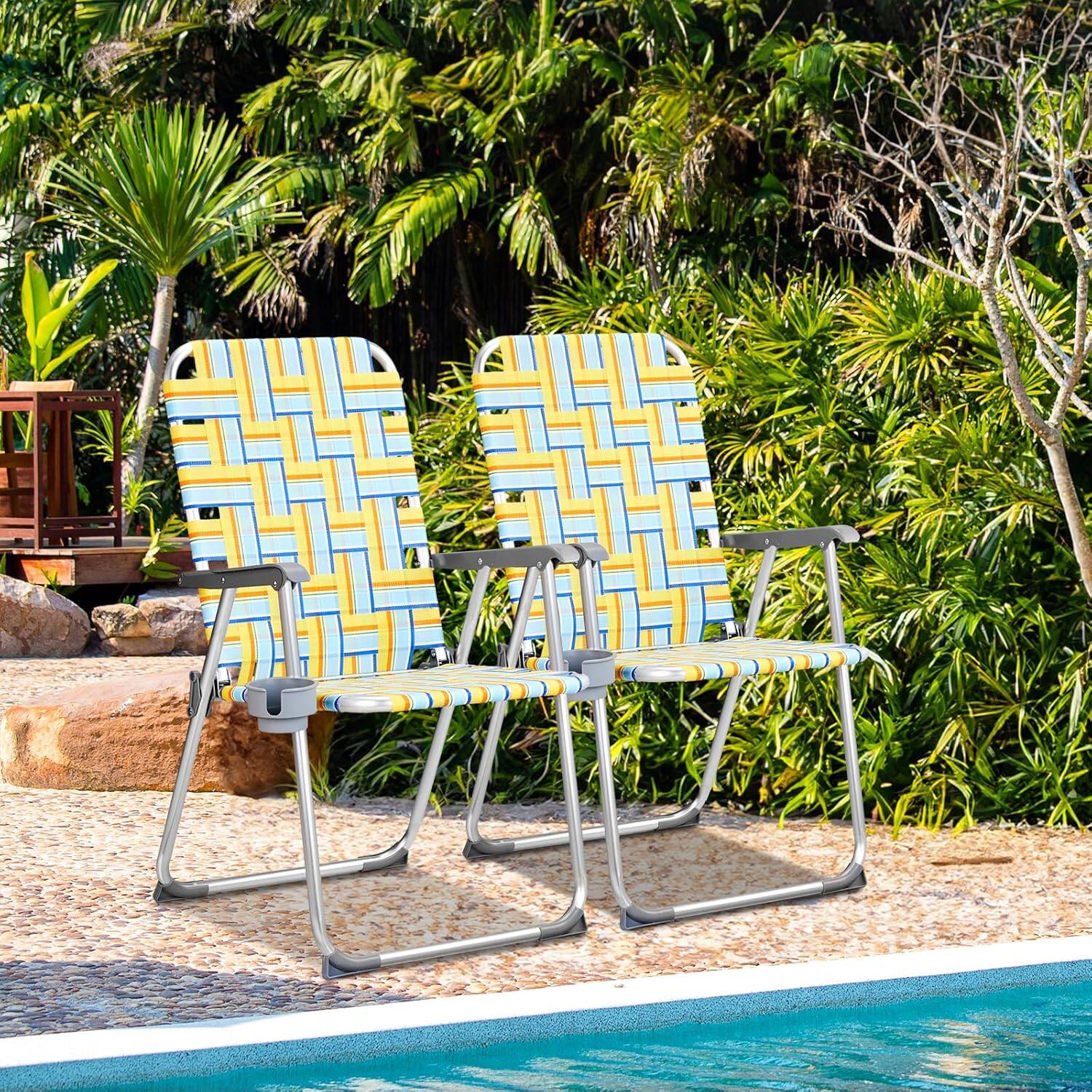 Alt View 5. Winado - 2PCS 36in Portable Folding Aluminum Beach Chair with Cup Holder Webbed Beach Chair for Outdoor Camping Yard Garden Beach - Yellow.